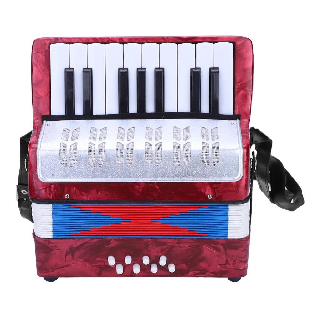 17 Key 8 Bass Button Focket Piano Accordion - Lightweight Handheld Concertina for Beginners | Educational Music Instrument with Manual | Perfect for Kids, Students & Solo/Ensemble Practice | Home, School & Stage Performance (Red)