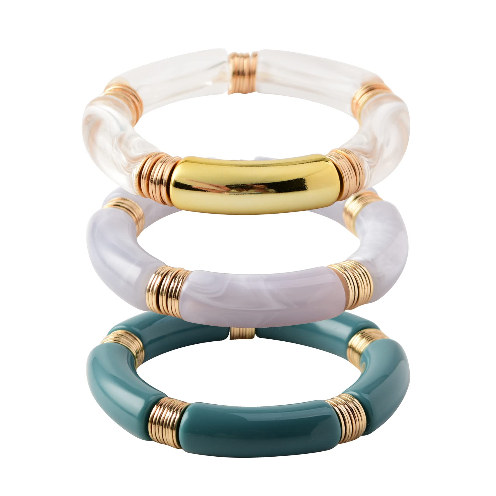 Chunky Stacking Bamboo Tube Bangles Bracelet - Stretchable Colorful Acrylic Beads Friendship Bracelet for Women | Boho Fashion, Layered Jewelry, Gift Idea for Her