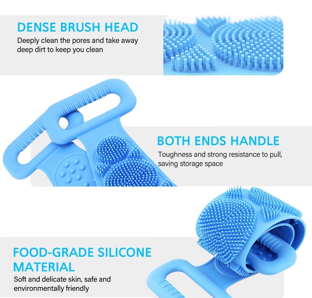 Milindi Silicone Back Scrubber (2-Pack) - Exfoliating Body Washer with Handle, Soft Shower Scrub Pad for Deep Cleansing - Perfect for Bath, Shower & Spa Relaxation