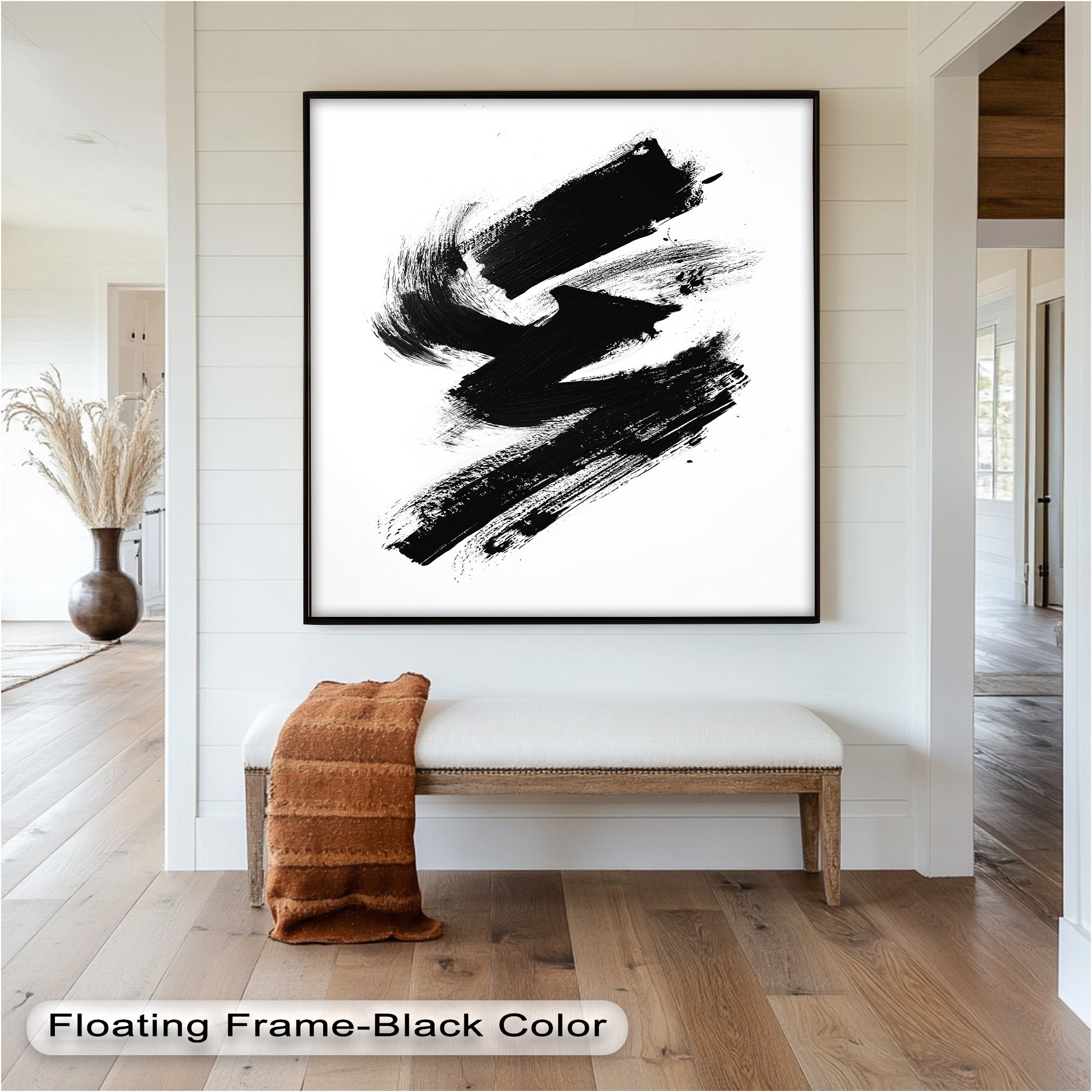 Black Brushstroke Abstract Oil Painting - Modern Wall Art for Living Room, Bedroom & Office Decor