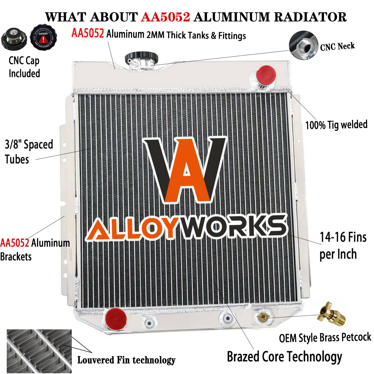 AlloyWorks 4-Row High Performance Aluminum Radiator with Shroud Fan & Relay Kit - Compatible with 1964-1966 Ford Mustang, 1960-1965 Falcon, 1961-1965 Mercury Comet V8 - Perfect for Classic Car Restoration & Hot Rod Upgrades