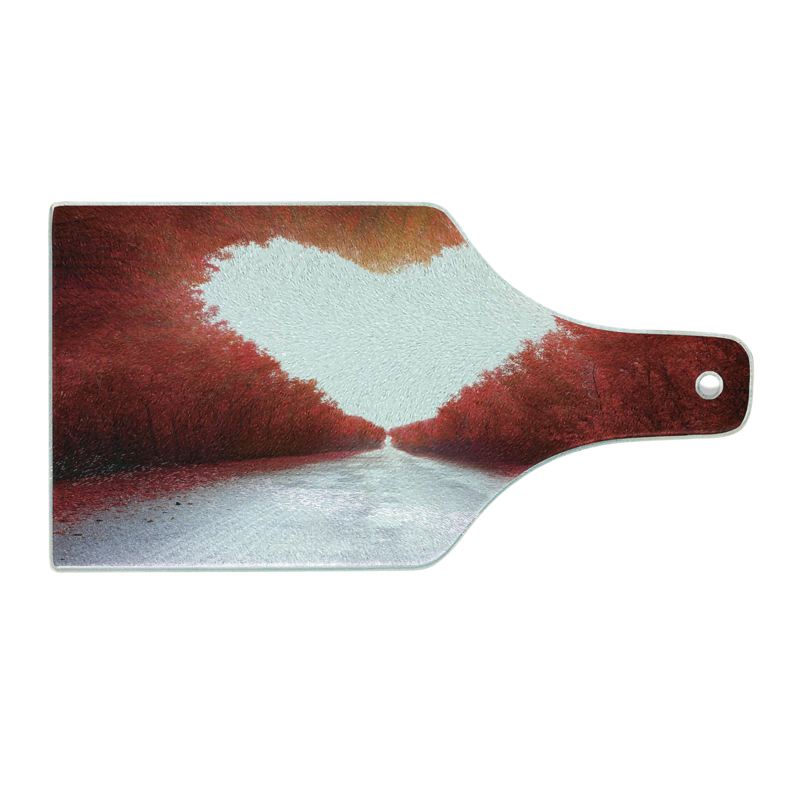Ambesonne Love Themed Tempered Glass Cutting Board - Autumn Forest Landscape Art with Wine Bottle Shape - Decorative Serving Board for Kitchen, Dining & Gifts - Perfect for Cheese, Charcuterie & Wine Pairing