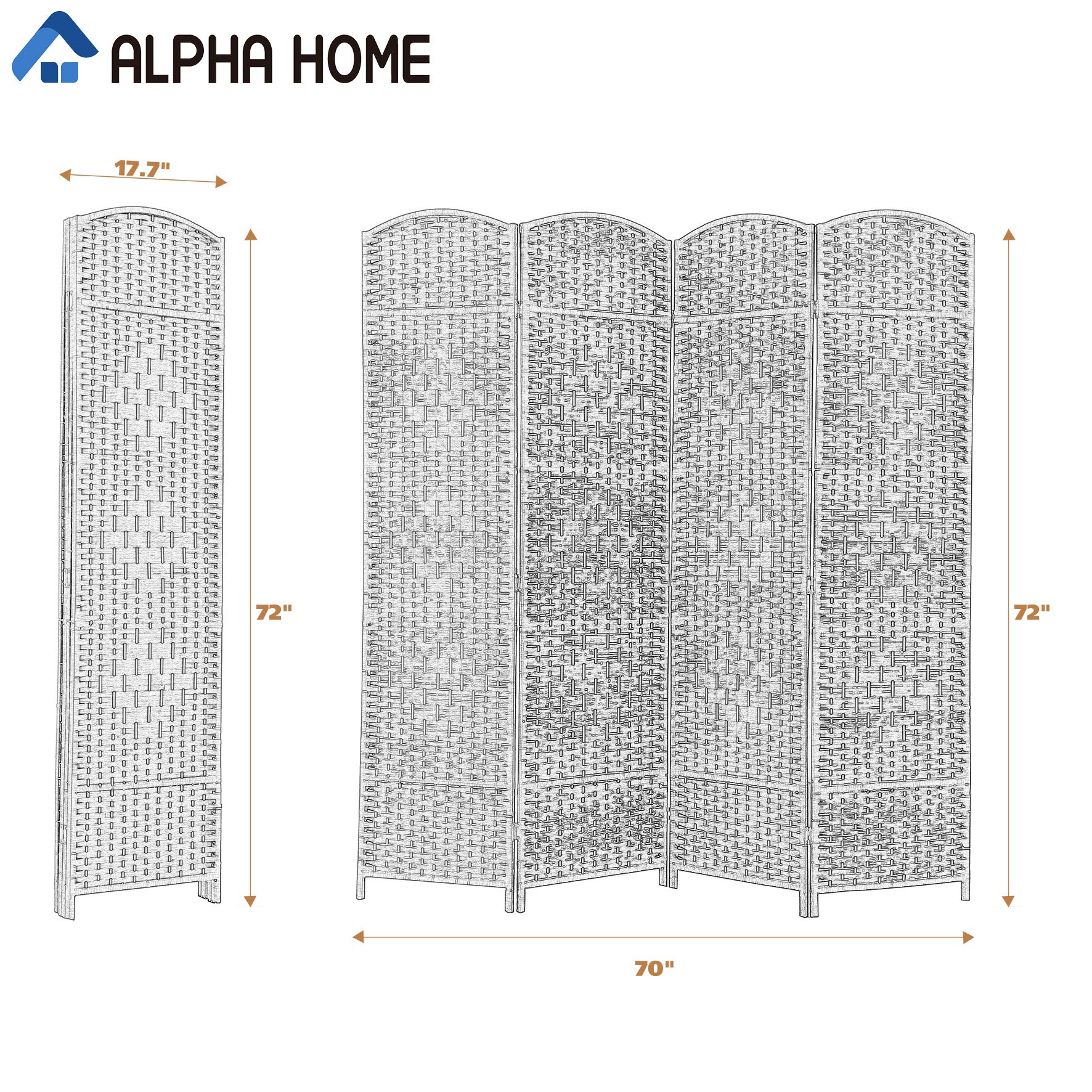 ALPHA HOME 6FT Woven Room Divider - 4 Panel Portable Folding Privacy Screen with Double Hinges, Freestanding Shoji Style Partition for Living Room, Hall, Parlor - Blackout Blinds for Home Office & Bedroom Privacy