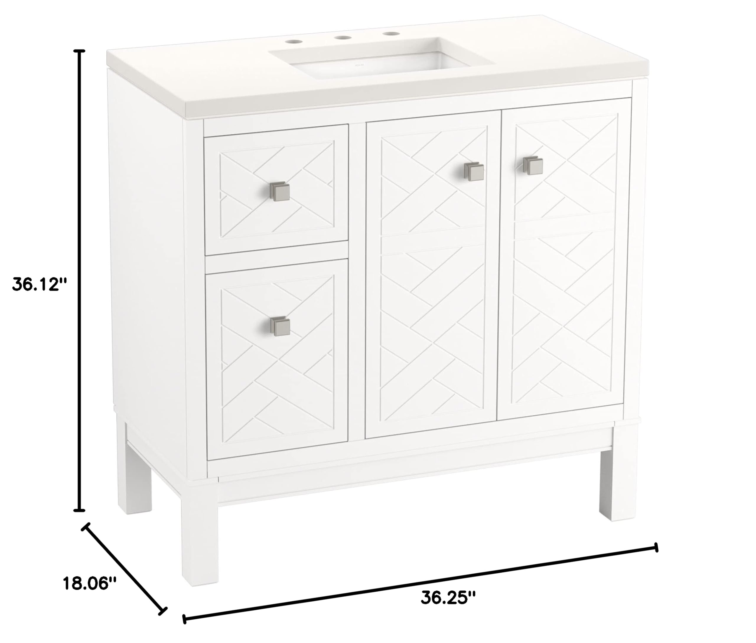 KOHLER Beauxline 36-inch Bathroom Vanity Set with Mirror & Sink - Modern Double Sink Vanity for Master Bathroom or Guest Bath Remodel
