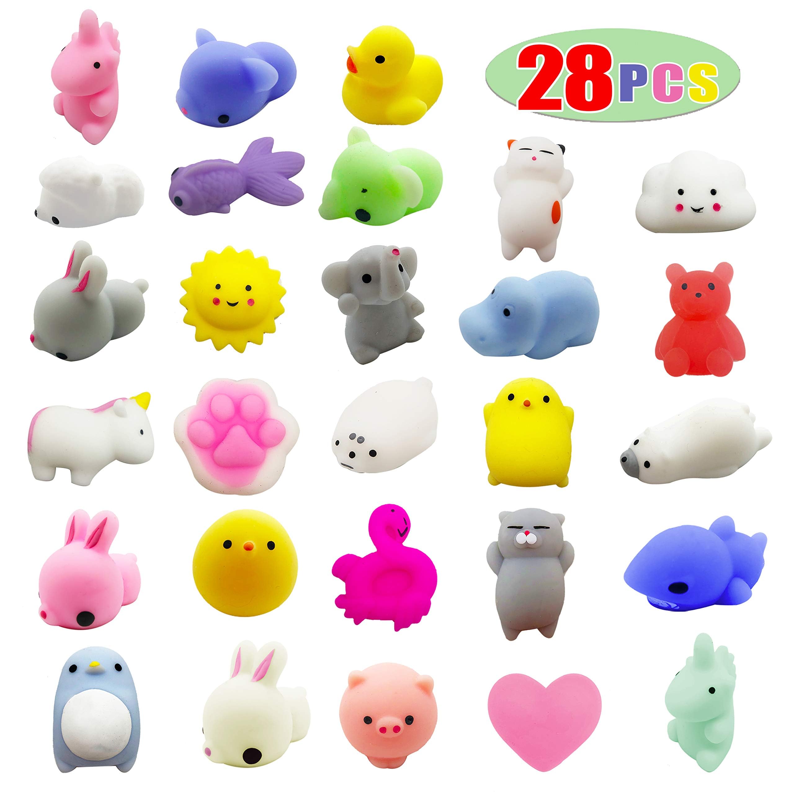 28 Pack Valentine's Day Gift Cards with Adorable Kawaii Mochi Squishy Toys - Perfect for Kids, School Classroom Valentine Exchange, Party Favors & Greeting Cards - Stress Relief & Fun Sensory Play