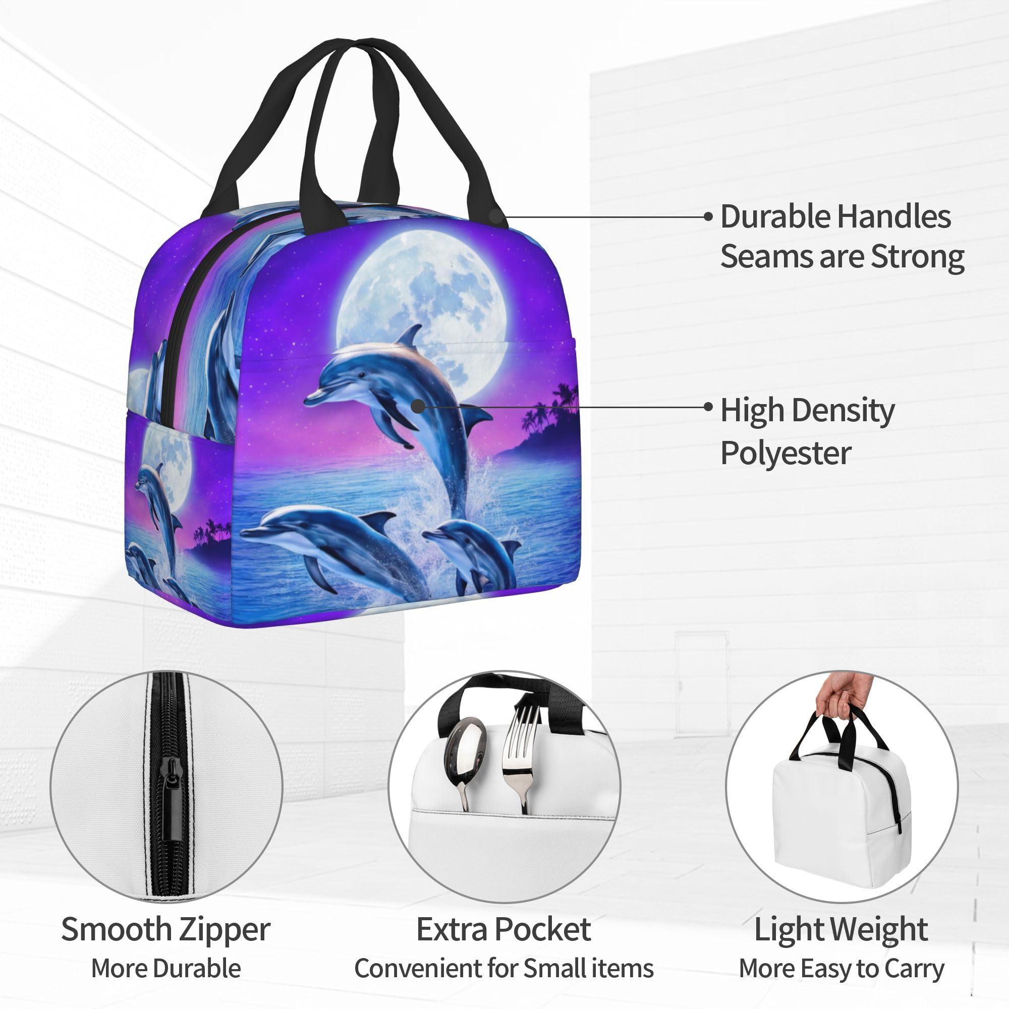 Insulated Dolphin Lunch Box for Kids - Reusable Lunch Bags for Boys & Girls, Perfect for School, Camping, Hiking, Picnic, Beach & Travel - Keep Food Fresh for Outdoor Adventures & Daily Use