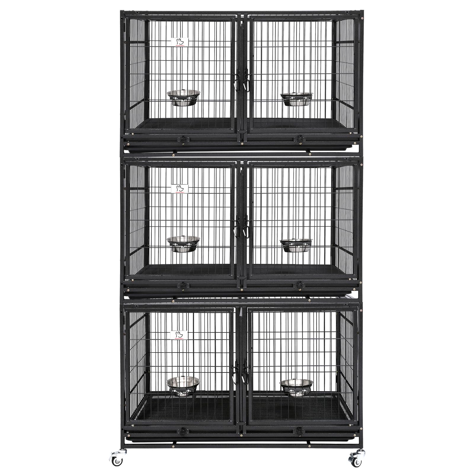 43 Inch Heavy Duty Stackable 3-Tier Dog Crate Kennel with Feeding Doors, Divider & Tray - Durable Pet Cage for Grooming, Training & Travel - Perfect for Large Breed Dogs at Home or Vet Clinics