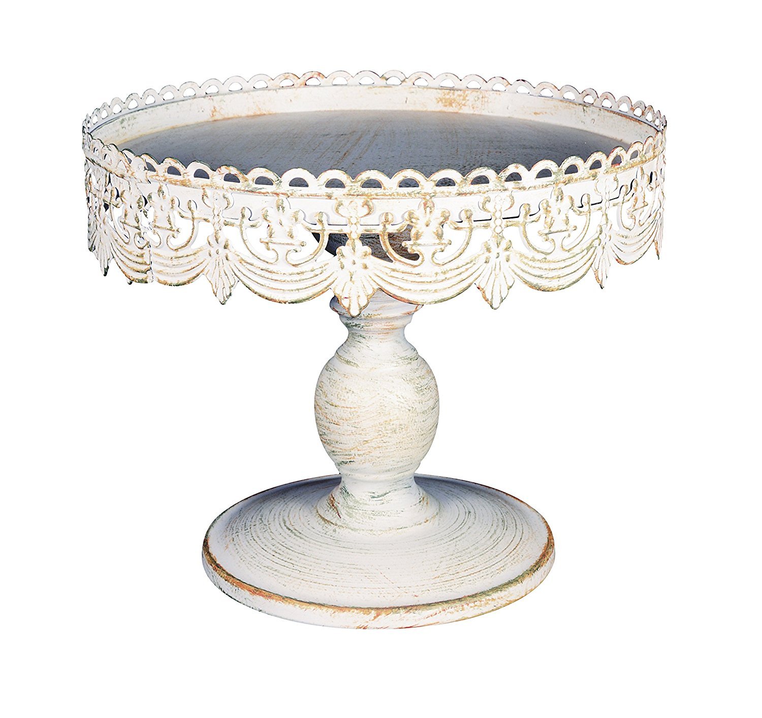 Castellated Decorative Cake Stand - 10 x 9 Inches, White Wash Finish | Perfect for Wedding, Birthday & Dessert Displays
