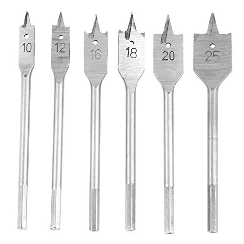 6-Piece High Carbon Steel Spade Drill Bit Set - Wood Boring Flat Paddle Bits for Woodworking, DIY & Home Improvement Projects - Perfect for Drilling Holes in Softwood, Plywood & MDF
