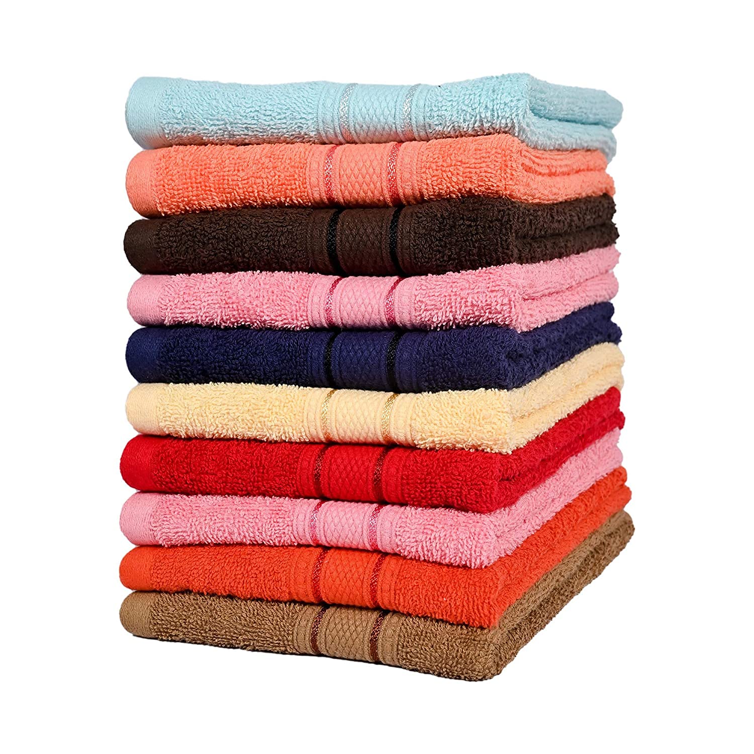 Premium 500 GSM Cotton Face Towels - Soft & Absorbent (6-Pack) - Coffee, Navy Blue, Red, Pink, Brown, Sky Blue, Rose, Peach, Rust, Yellow - Perfect for Spa, Gym, Travel & Home Use