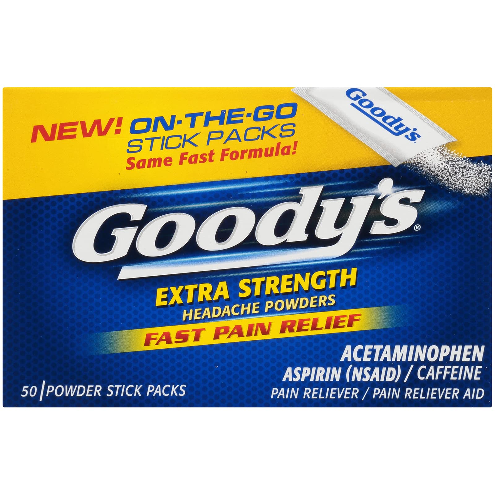 Goody's Extra Strength Headache Powder - Fast Pain Relief, 50 Powder Sticks - Convenient for Work, Travel & Home Use