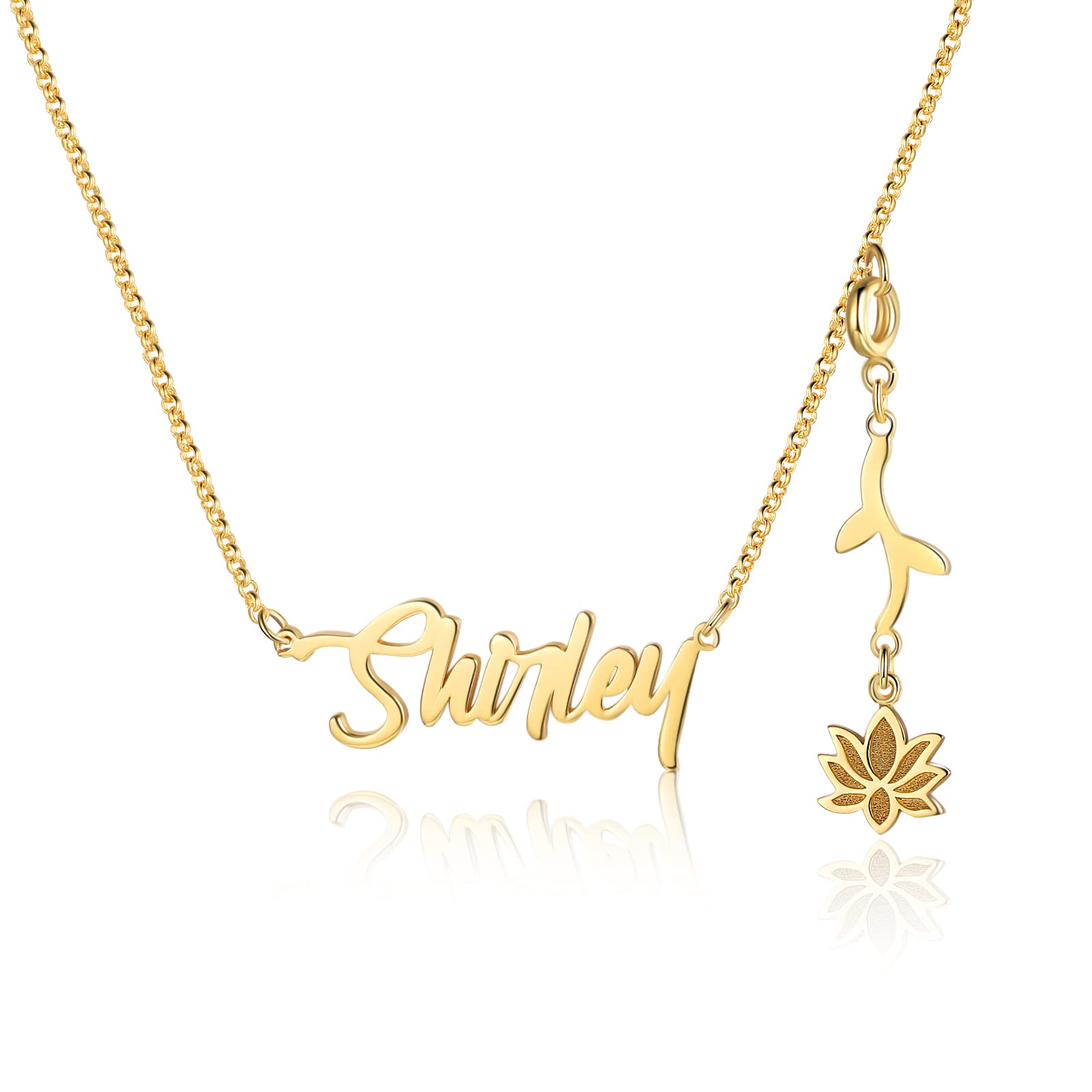 Custom Birth Flower Name Necklace for Women - Personalized 925 Sterling Silver & Gold Name Plate Necklace with Dainty Birth Month Flower - Unique Birthday Gift for Her, Perfect for Anniversaries, Valentine's Day & Mother's Day Gifts