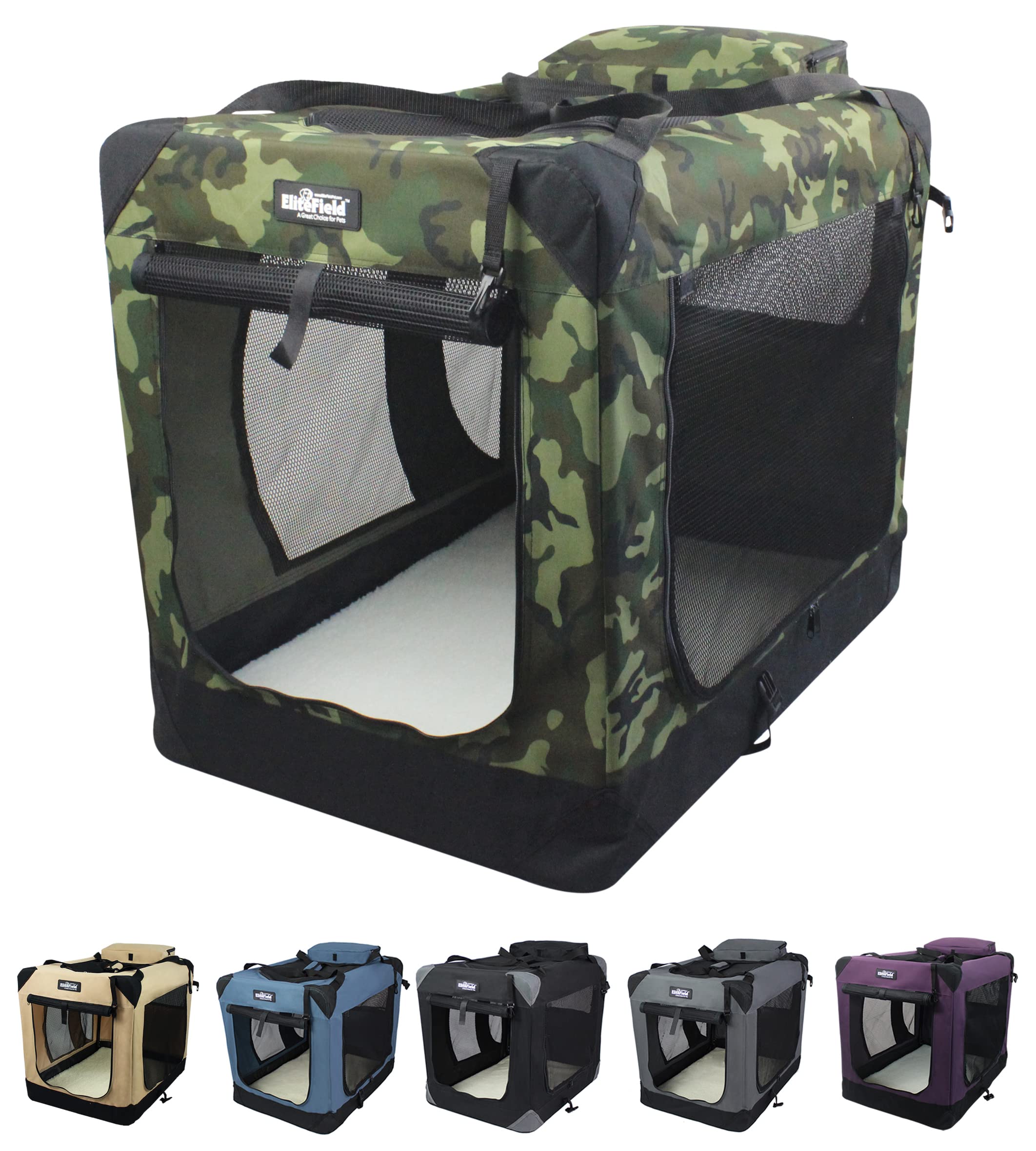 EliteField 3-Door Foldable Soft Dog Crate - Portable Indoor Outdoor Pet Kennel with 2-Year Warranty - Available in Multiple Sizes & Colors - Perfect for Travel, Camping & Home Use