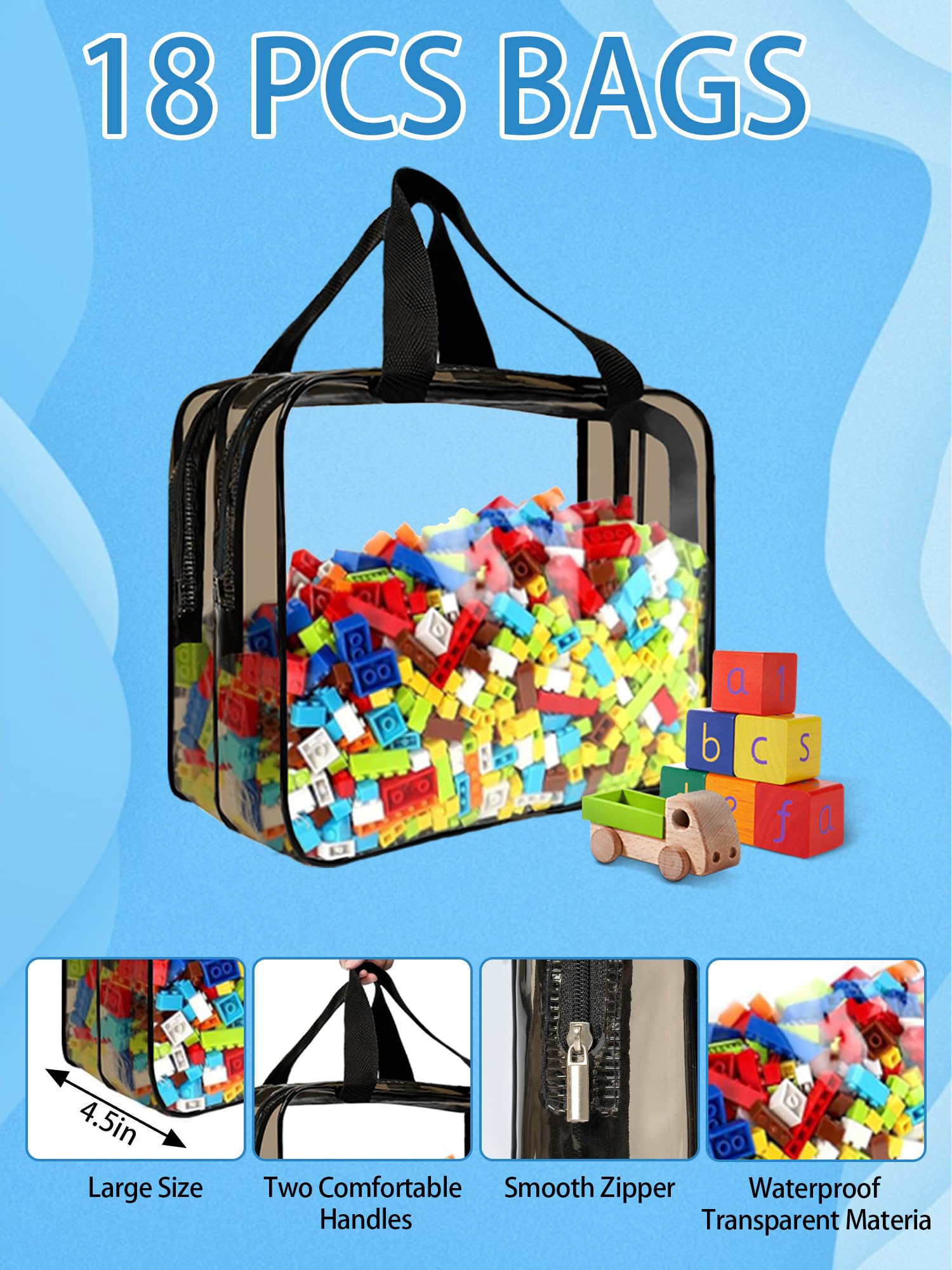 Double-Layered Large Toy Storage Bags - Reusable Clear PVC Organizer with Zipper for Building Blocks, Board Games & Puzzles | Waterproof Travel Storage for Kids Toys, Respirator & Nebulizer | Perfect for Home Organization, Travel & Playroom Storage