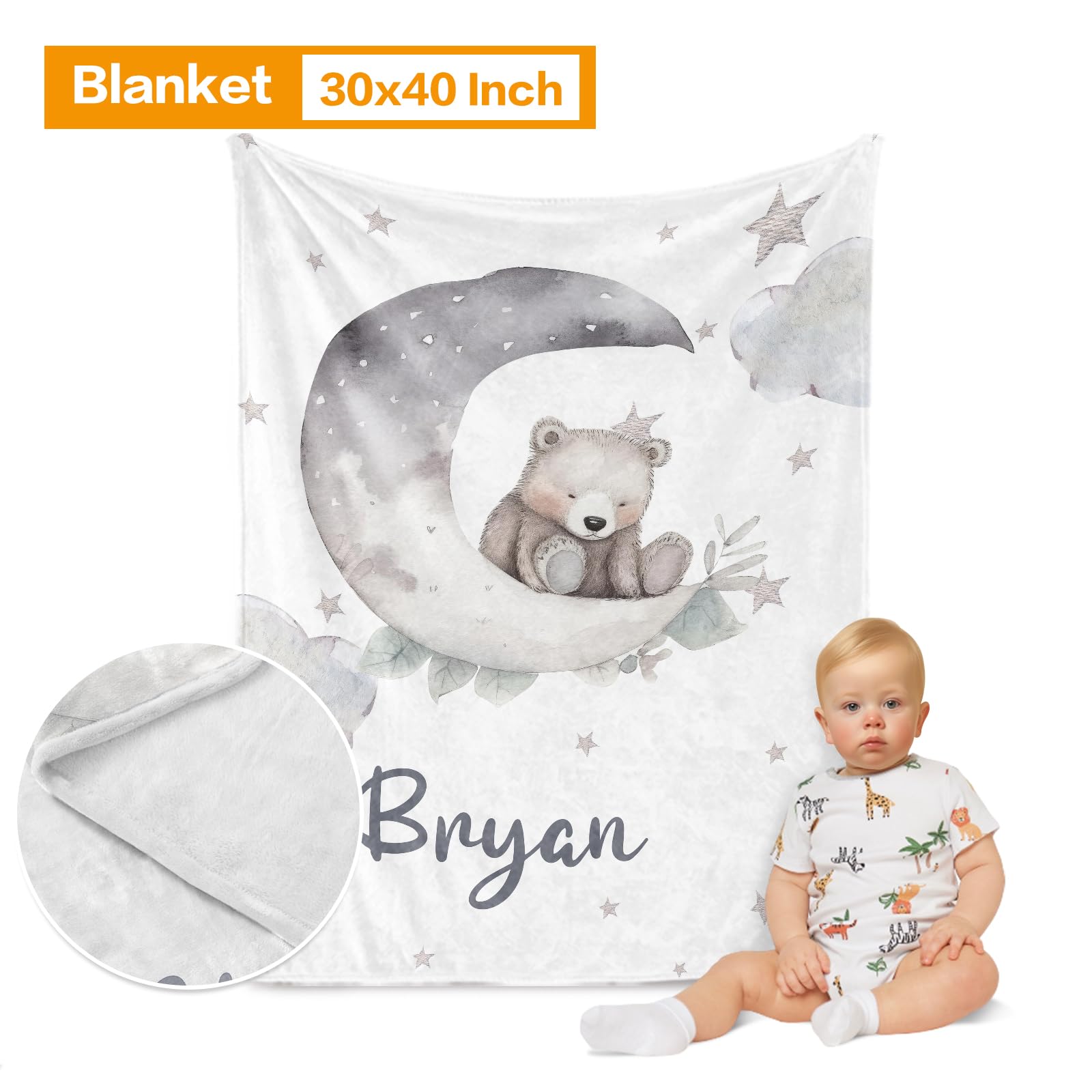 **Duckbe Custom Baby Crib Bedding Set - Moon Animal Personalized Name Nursery 3-Piece Set - Soft Blanket, Fitted Sheet, Play Mat for Newborns Boys & Girls - Perfect Baby Shower Gift (Color: Bear) - Ideal for Nurseries, Daycare & Playtime**