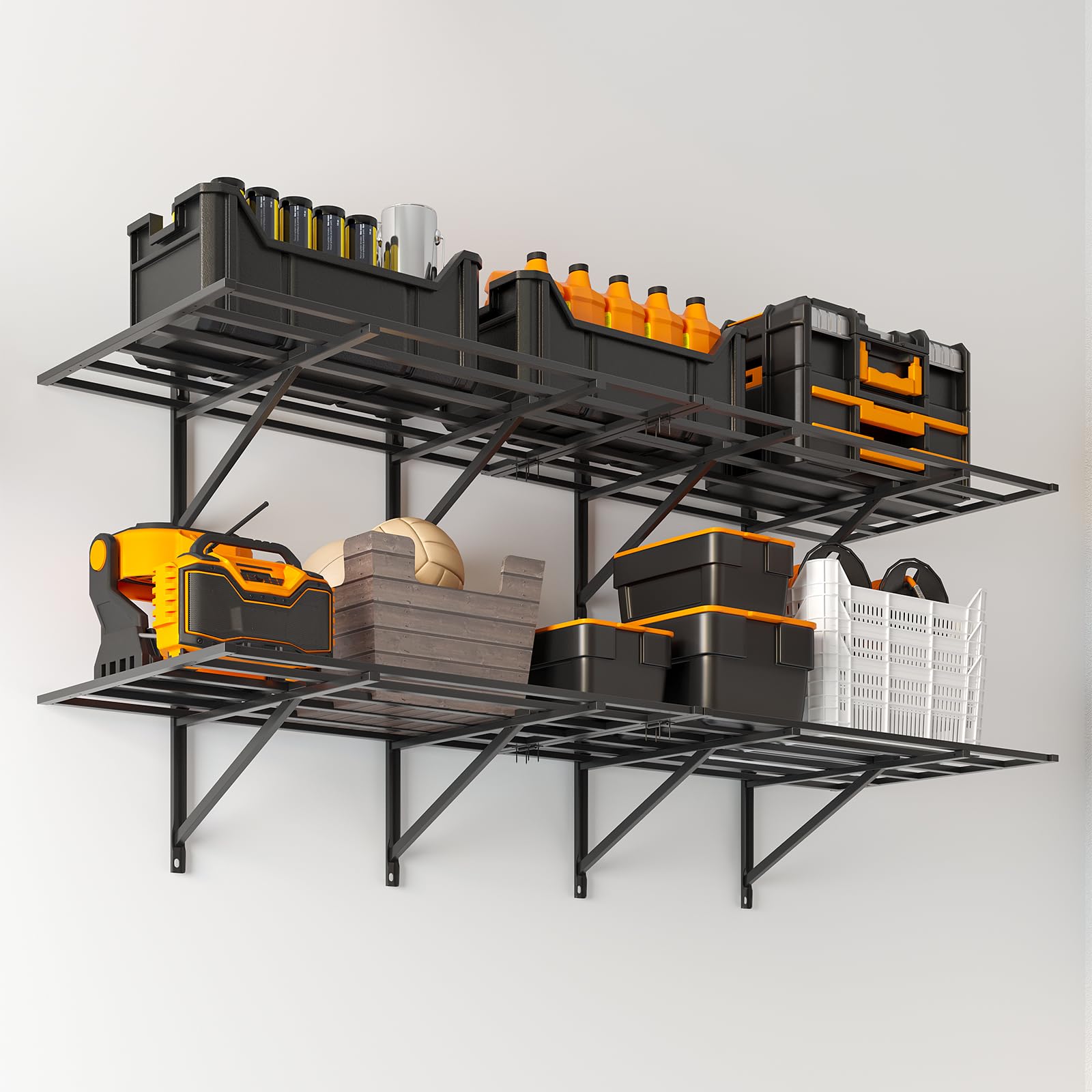 Heavy Duty 2x6 ft Garage Storage Shelves - 2 Pack, 1600 lbs Capacity, Wall Mounted Metal Shelving for Home, Kitchen, Pantry & Workshop Organization - Black (Perfect for Garage Storage, Home Organization & Clutter-Free Spaces)