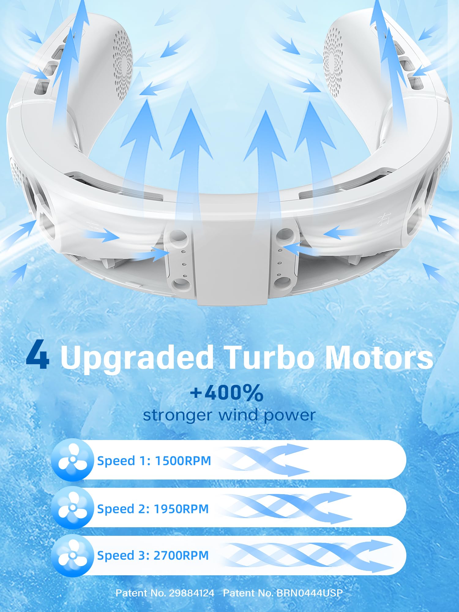 ChillGo Bladeless Neck Fan - 5200mAh Rechargeable Personal Cooling Fan - Portable Wearable Air Conditioner for Men & Women - 4 Motors, Foldable Design, Up to 12 Hours Runtime - Perfect for Outdoor, Office, Travel, Gym, and Summer Activities - White