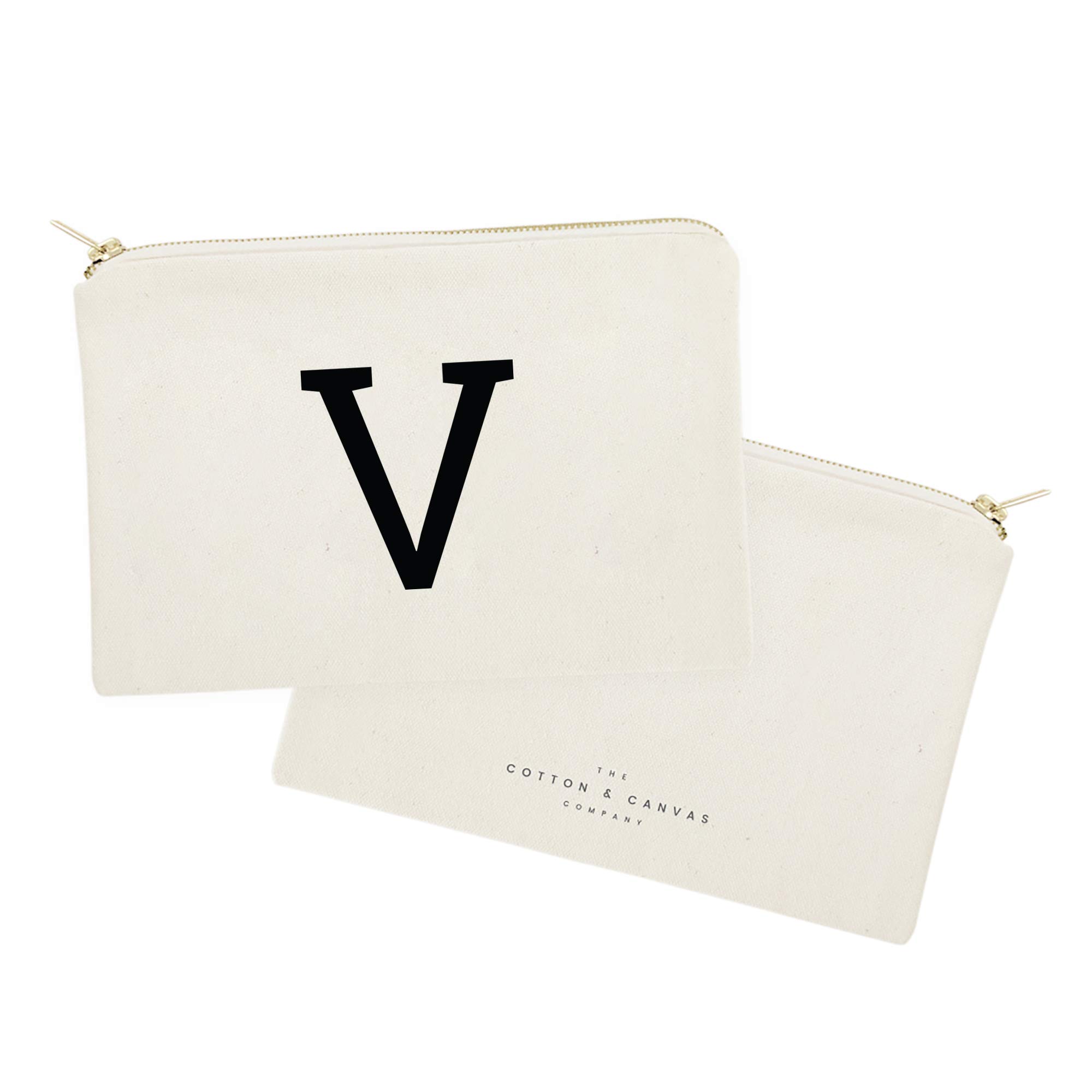 Personalized Monogram Initial V Cosmetic Bag - Cotton & Canvas Travel Makeup Pouch for Women, Girls | Perfect for Travel, Gym, Beach & Everyday Use