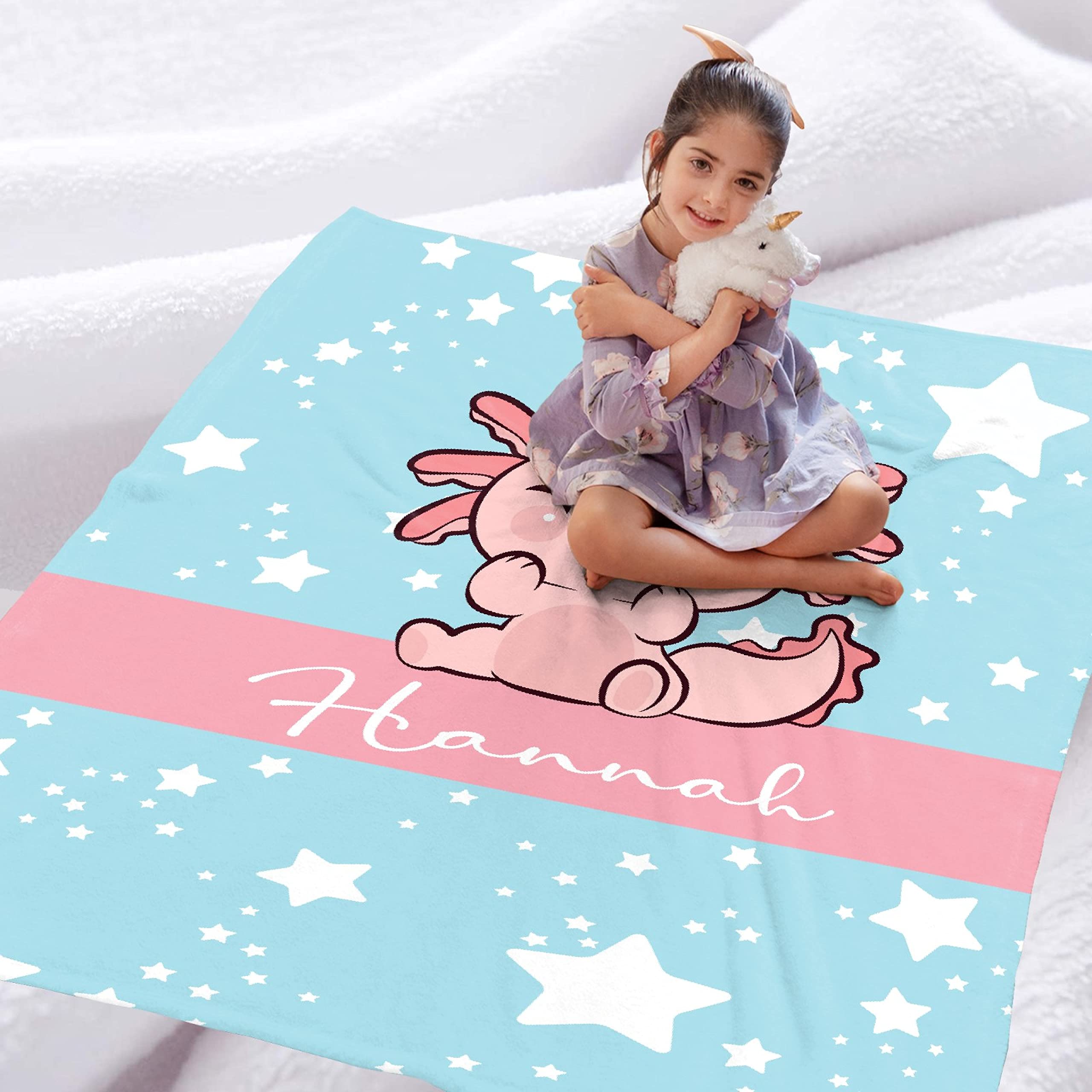 Personalized Axolotl Baby Blanket - Custom Name Fleece Throw Blanket for Boys & Girls | Large 120x90 Inch Soft Baby Shower Gift for Niece, Granddaughter | Nursery, Crib, Stroller, Travel & Family Cuddle Time