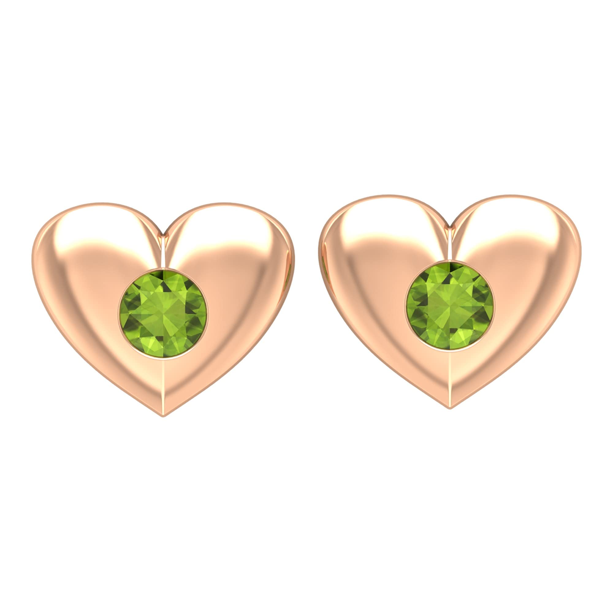 14K Solid Gold Peridot Stud Earrings for Women - August Birthstone Jewelry, Dainty Heart Solitaire Gypsy Set Earrings | Perfect Gift for Birthday, Anniversary & Everyday Elegance