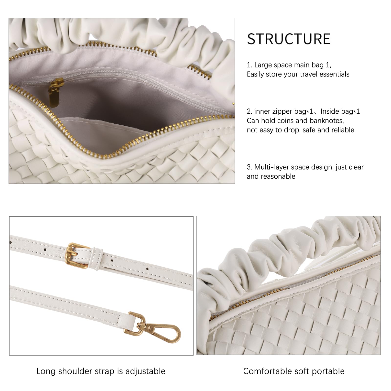 Vegan Leather Woven Crossbody Bag for Women - Detachable Strap Shoulder Bag & Wristlet Clutch Purse | Stylish Everyday Handbag for Work, Travel, and Date Night