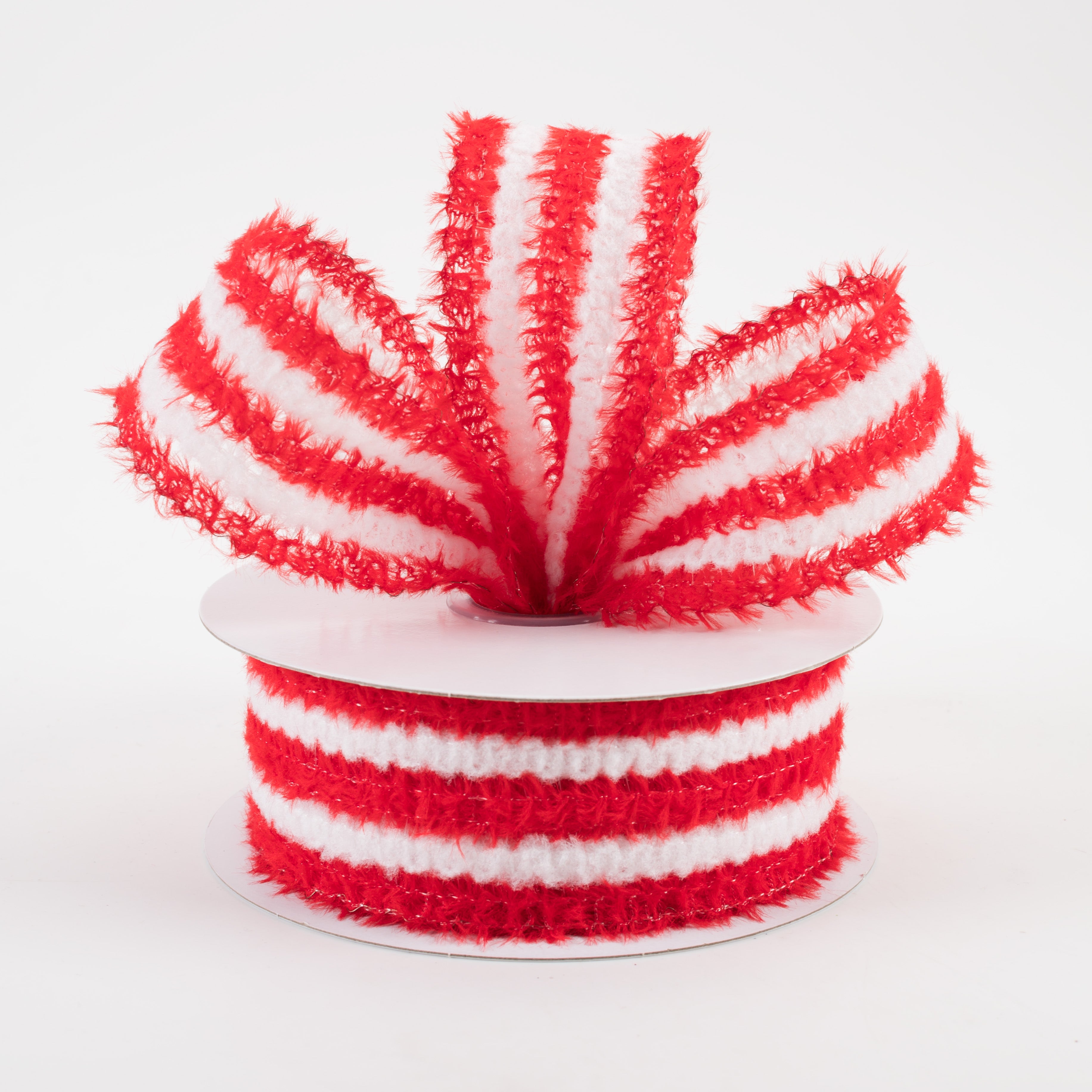 1.5 Inch Fuzzy Stripes Ribbon - Red and White Decorative Ribbon (10 Yards) for Gift Wrapping, DIY Crafts, Party Decorations and Scrapbooking