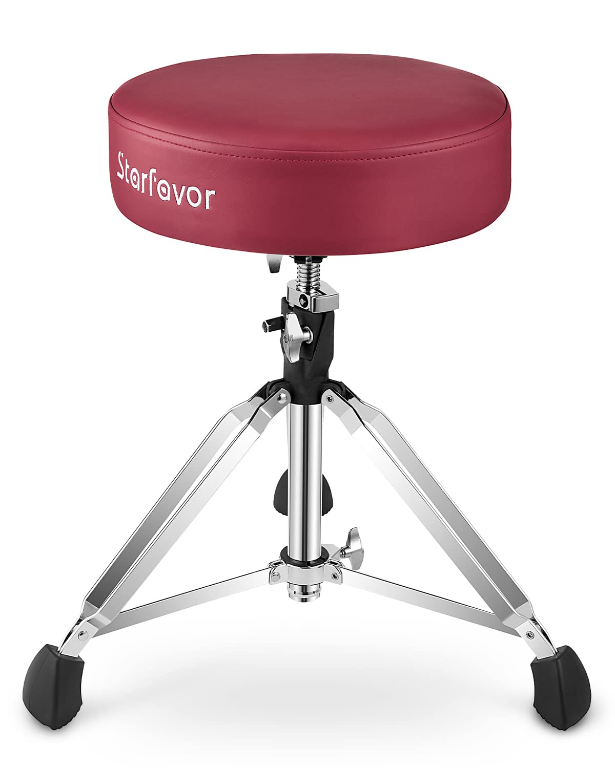 Starfavor Adjustable Drum Throne - Padded Rotatable Drum Stool with Double Braced Anti-Slip Feet, Comfortable Drum Seat for Drummers (Crimson Red, ST-650 Stone) - Perfect for Home Studios, Live Performances & Practice Sessions