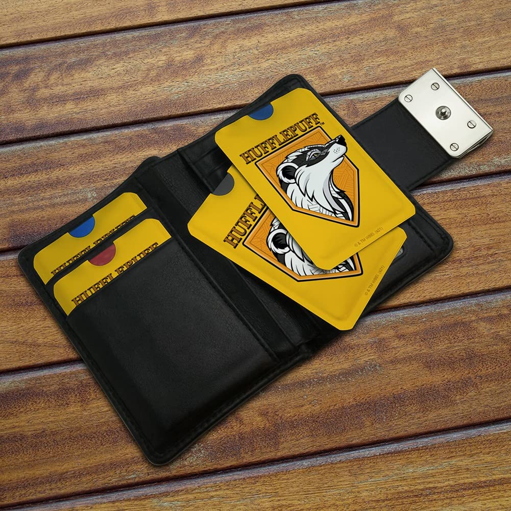 Harry Potter Hufflepuff Stained Glass Credit Card Holder - RFID Blocking Wallet Protector (Set of 4) - Perfect for Travel, Shopping & Magic Themed Collections