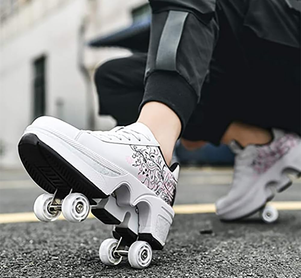 Women's Double-Row Quad Roller Skates - Detachable Wheel Shoes for Girls & Boys | Unisex Skating Shoes for Indoor & Outdoor Fun | Perfect for Rinks, Parks & Street Skating