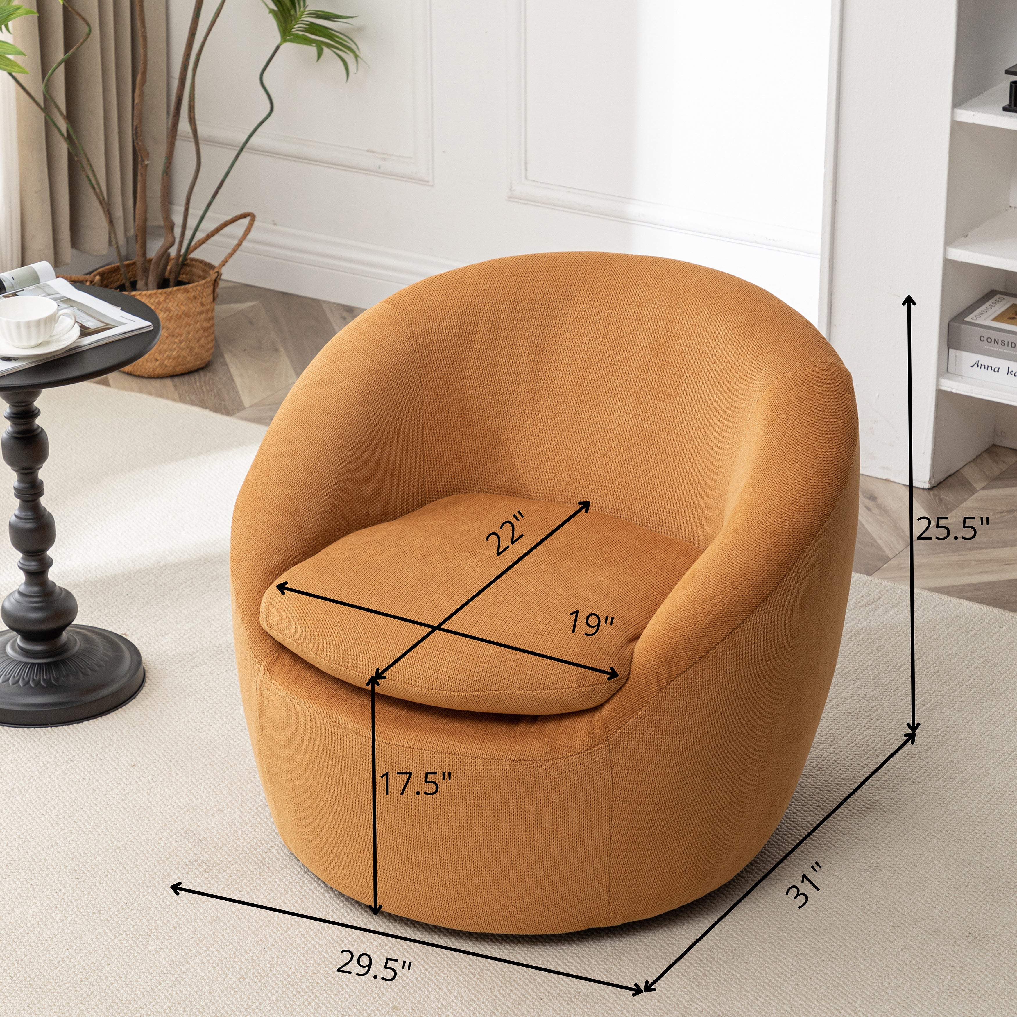 Roundhill Furniture Winnie Modern Barrel Chair - 360° Swivel Accent Chair with Upholstered Seat & Metal Base for Living Room, Bedroom or Office