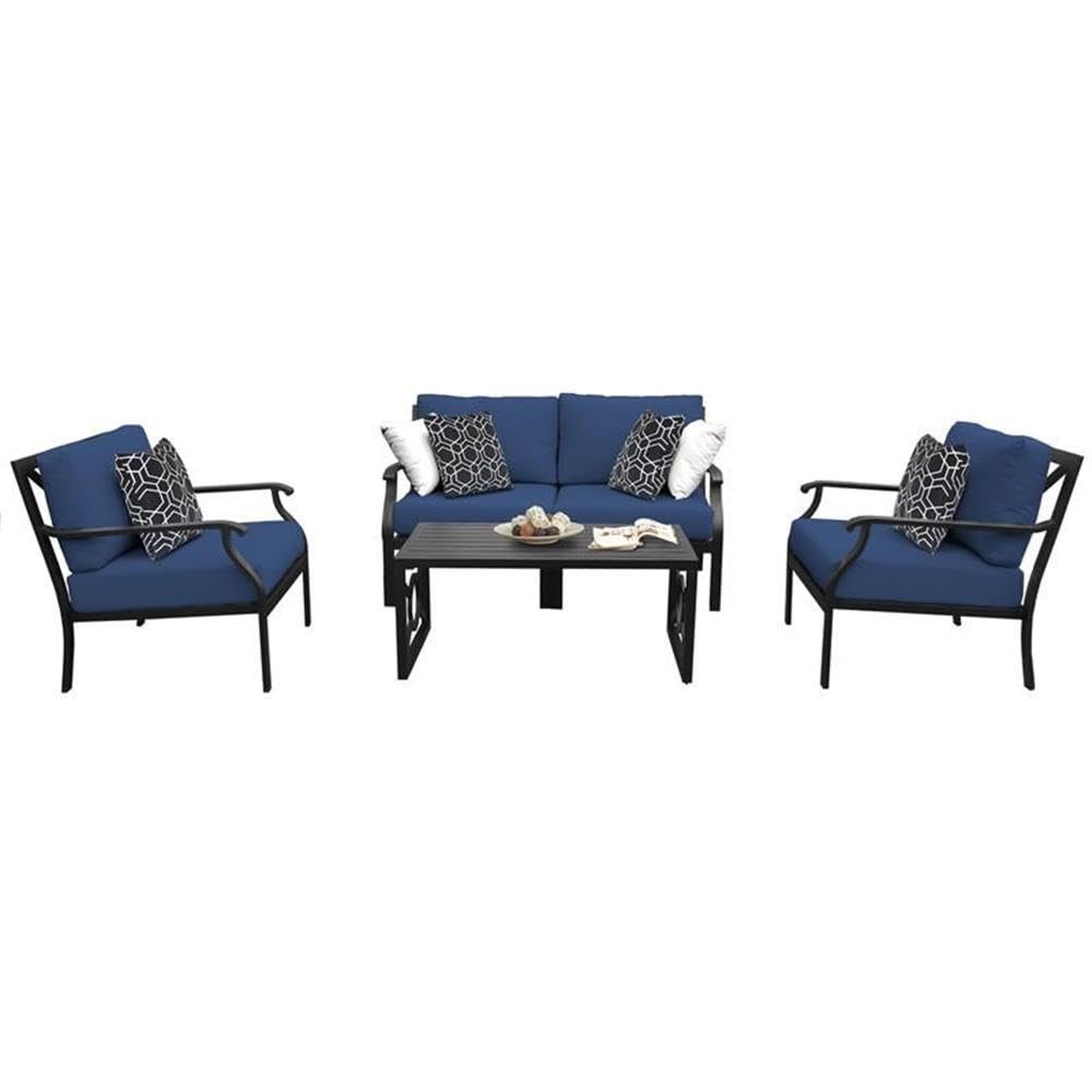 TK Classics Kathy Ireland Madison Ave. 5-Piece Aluminum Patio Furniture Set in Navy - Outdoor Dining Set for Backyard, Poolside & Garden Relaxation