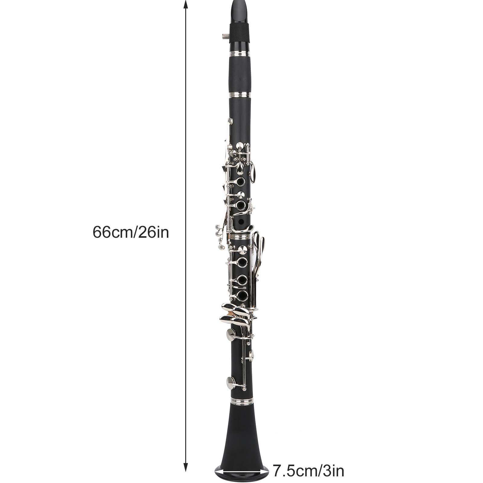 Professional Bb Clarinet with 17 Nickel Keys - Best Beginner Student Clarinet for Woodwind Band & Orchestra - Includes Hard Case & Cleaning Kit (Black) - Perfect for School Performances, Music Practice & Marching Band