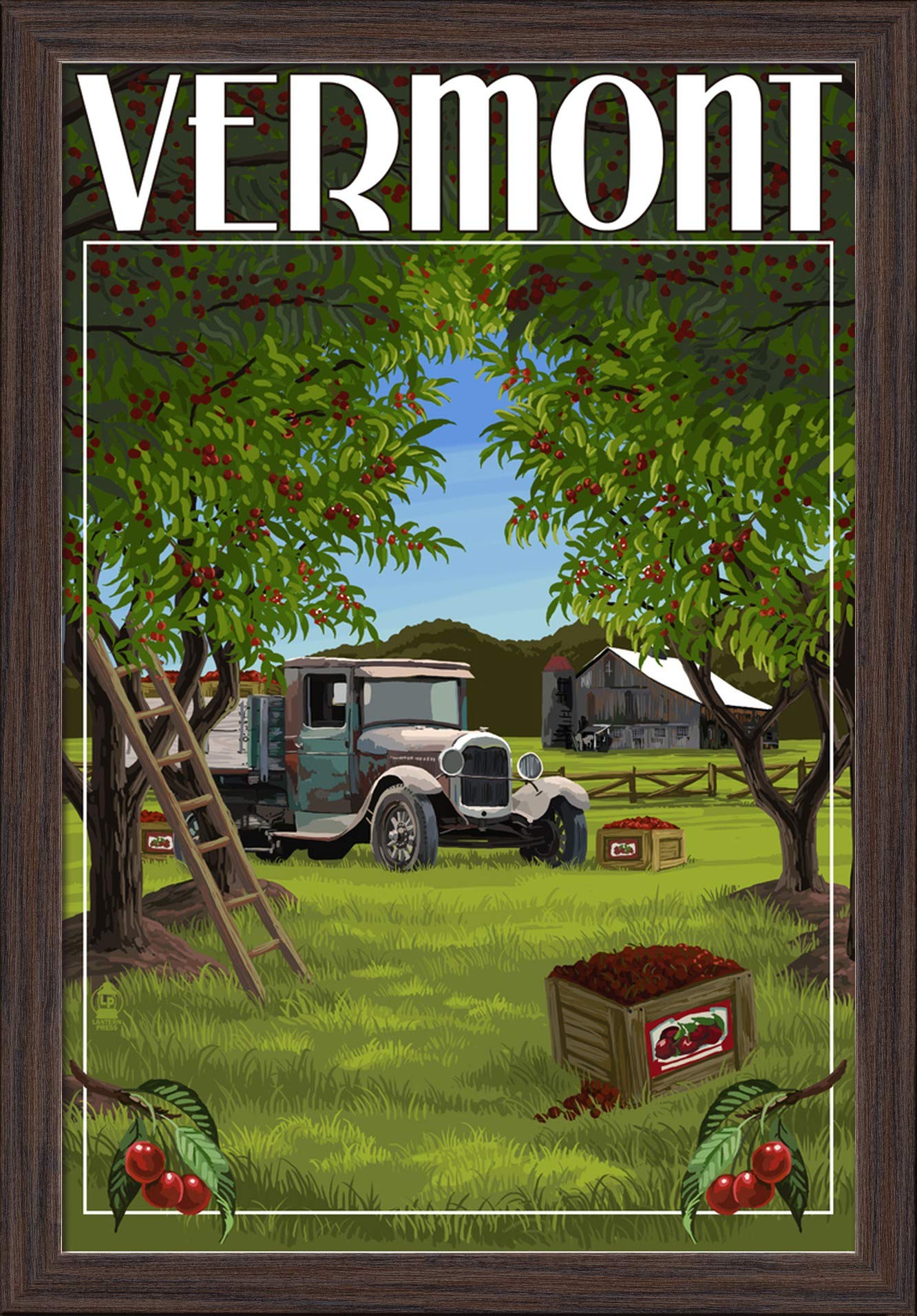 Vermont Cherry Harvest - 16x24 Giclee Fine Art Print with Recycled Wood Frame in Espresso Brown - Perfect for Living Room, Bedroom & Office Wall Decor