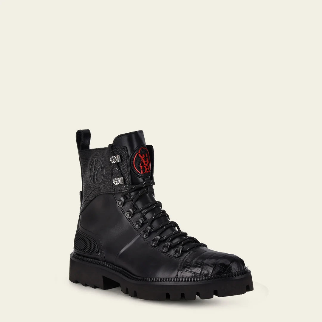 Franco Cuadra Men's Black Casual Alligator Leather Zip Ankle Boots - Stylish & Comfortable for Everyday Wear, Office, and Night Out