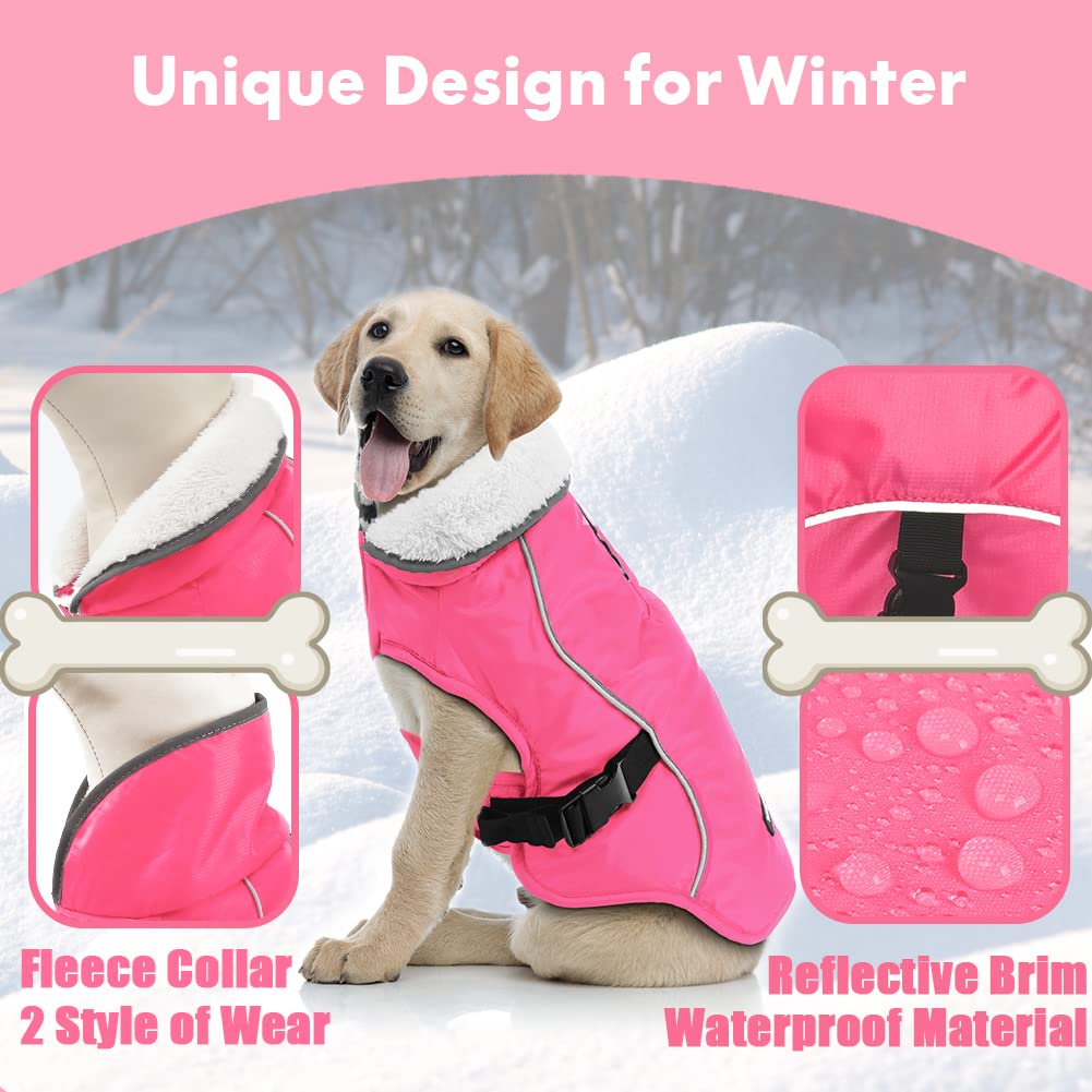 EMUST Waterproof Winter Dog Coat - Adjustable Small/Medium/Large Dog Jacket for Cold Weather, Pink Size L | Warm Snow Protection for Small Dogs Outdoor Walking & Winter Adventures