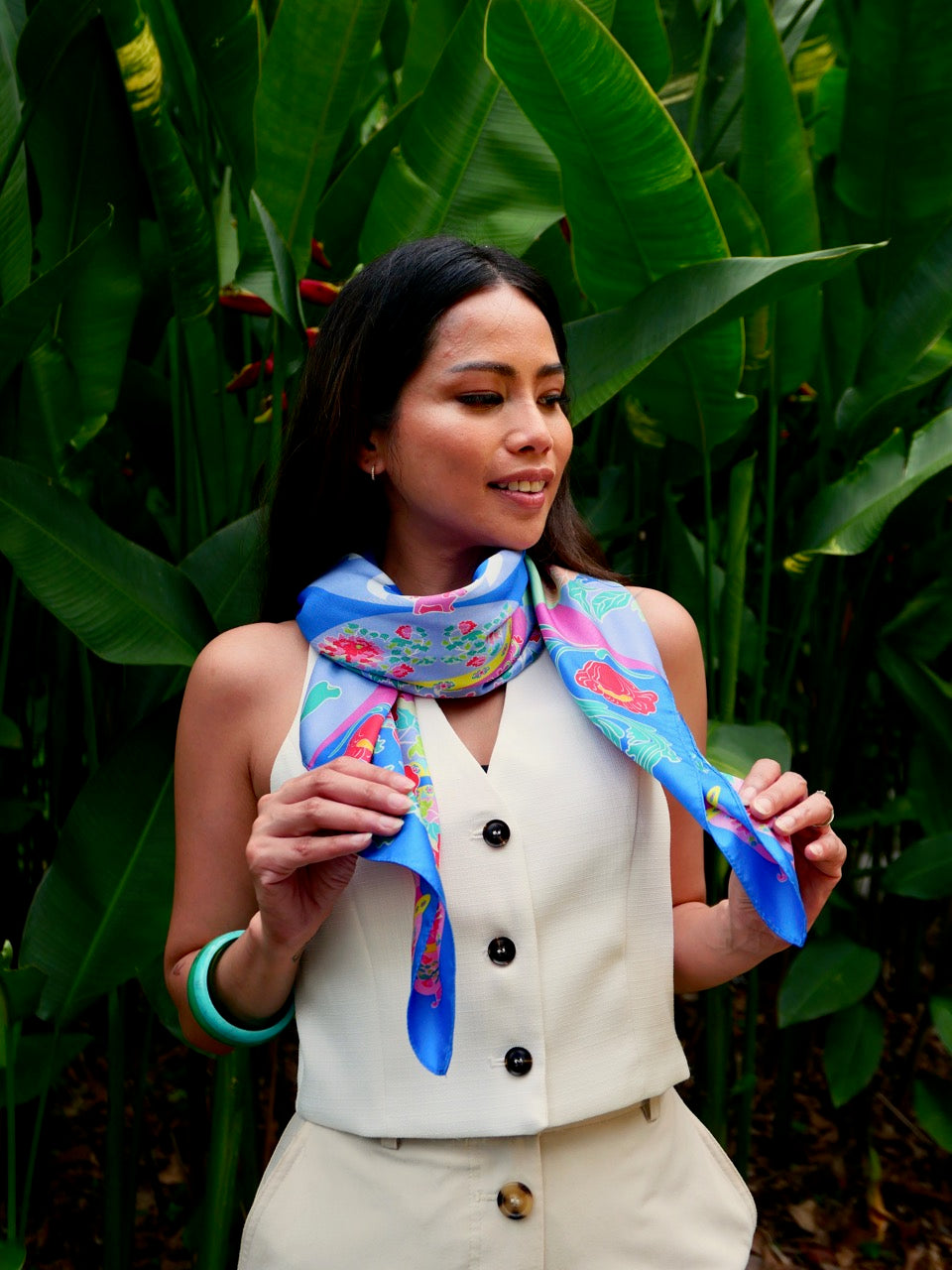 Luxury Peranakan Bricolage Silk Scarf - Premium Handmade Batik Shawl for Women, Elegant Fashion Accessory for Parties, Weddings & Special Occasions