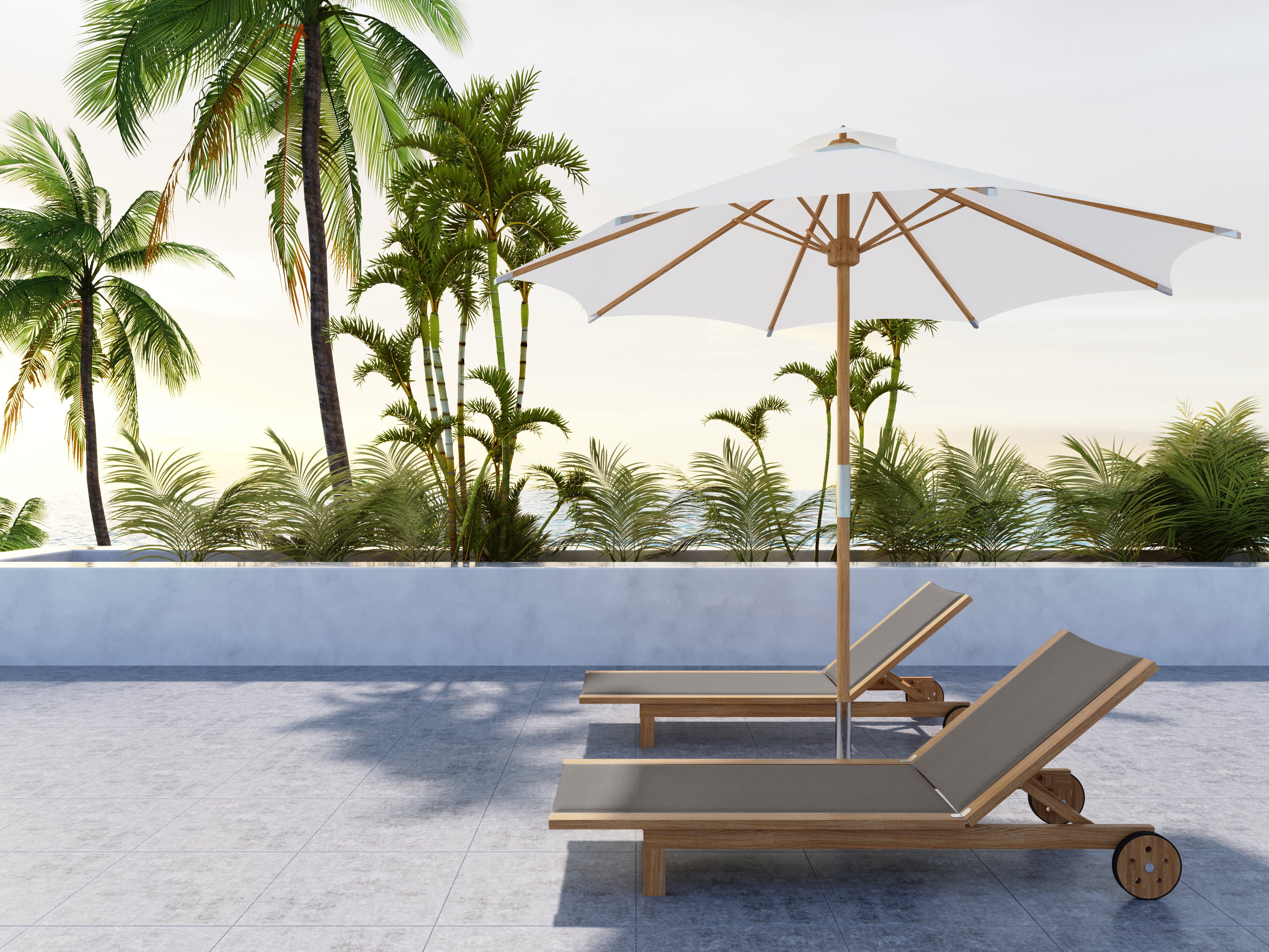 Premium Teak Outdoor Reclining Sun Lounger with Wheels - Adjustable Taupe Patio Chaise Lounge for Poolside, Beach, Garden Relaxation