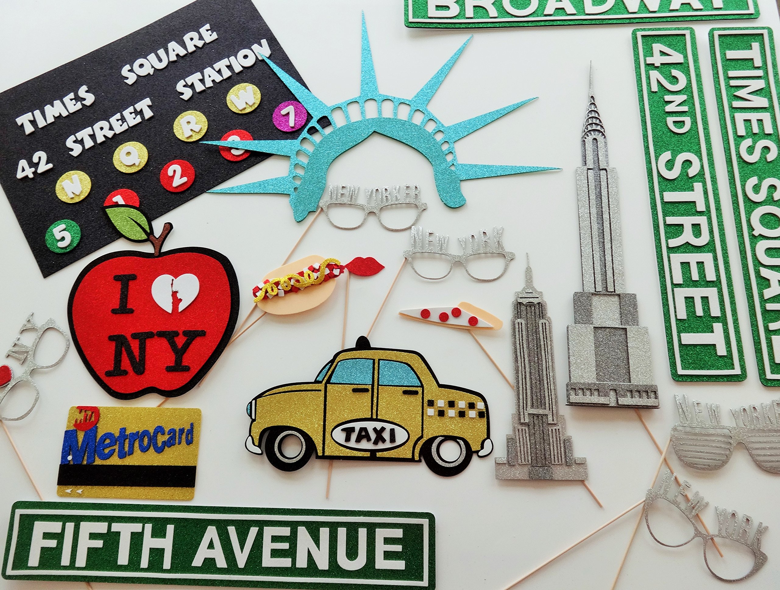 New York Photo Booth Props - Big Apple & Times Square Themed Glasses & Signs - Perfect for Parties, Weddings, and NYC-Themed Events