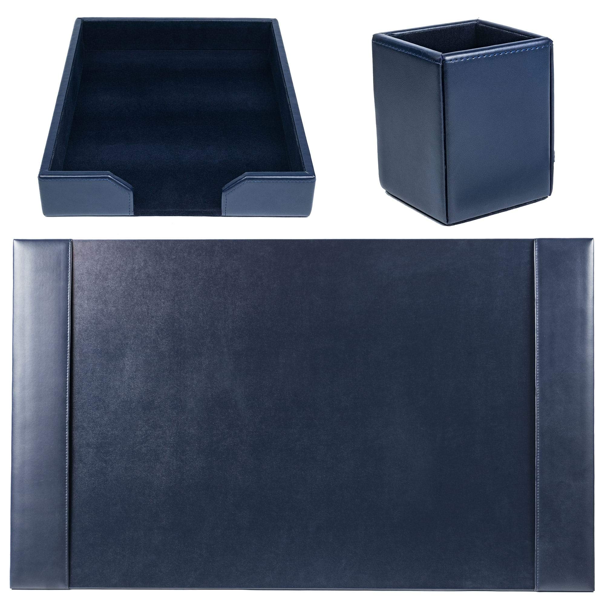 Premium DACASSO Bonded Leather Desk Set - Luxury Leather Desk Pad & Office Organizer (Navy Blue, 3-Piece) - Perfect for Home Office, Executive Desk & Professional Workspace
