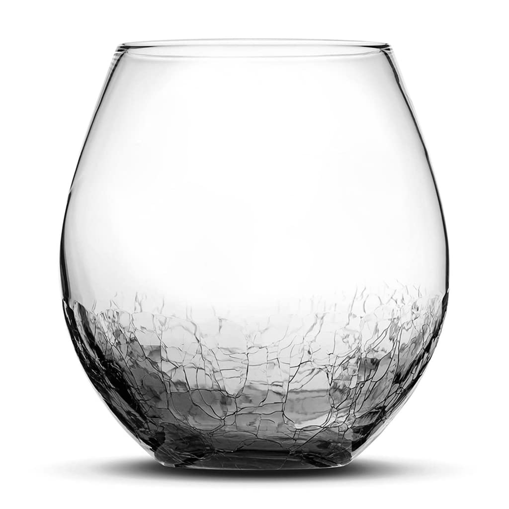 Premium Handblown Wine Glasses - Integrity Bottles Crackle Smoke Design - Elegant Stemware for Wine Tasting, Wedding Gifts & Home Decor
