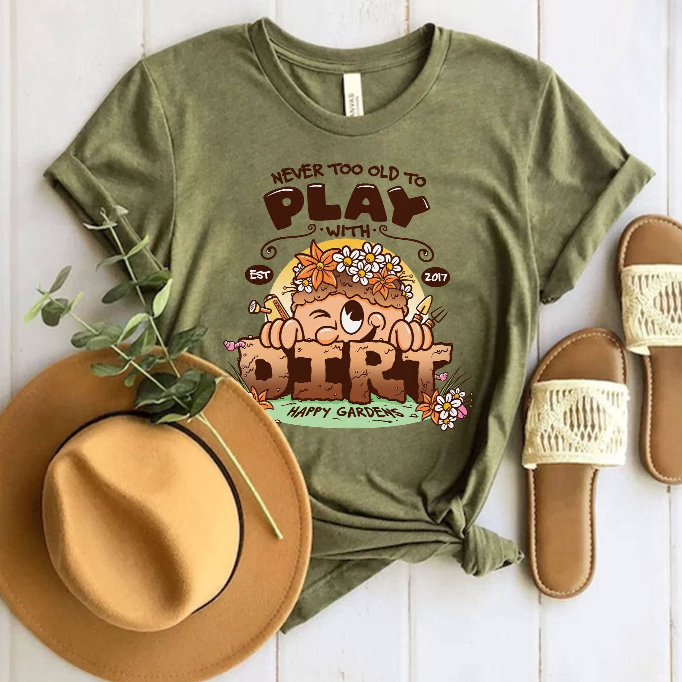 Never Too Old To Play With Dirt T-Shirt - Funny Gardening Shirt for Adults - Perfect for Garden Enthusiasts & Outdoor Activities