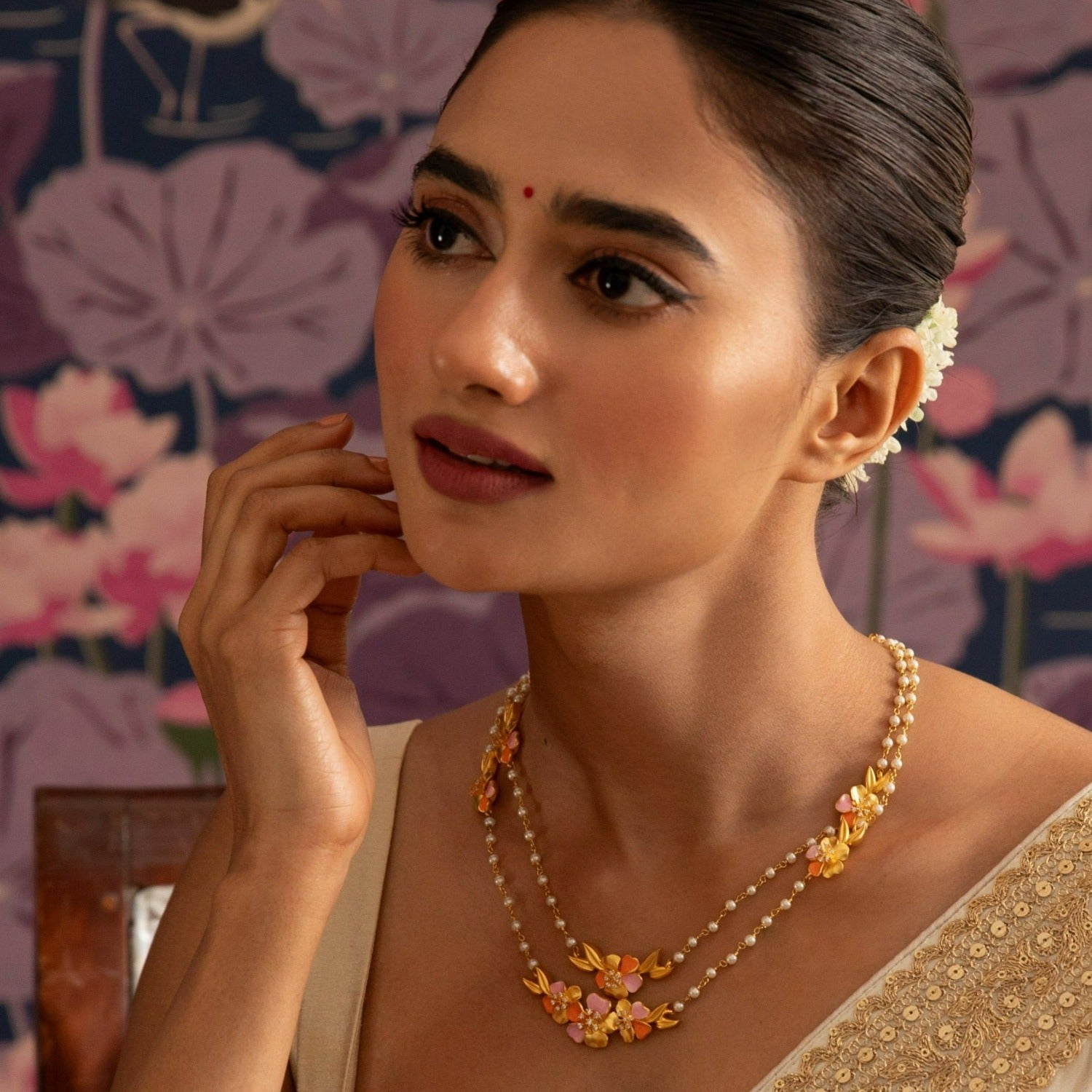 Jalaja Floral Charm Delicate Necklace for Women - Dainty Gold Plated Pendant Jewelry - Perfect for Weddings, Date Nights & Everyday Elegance