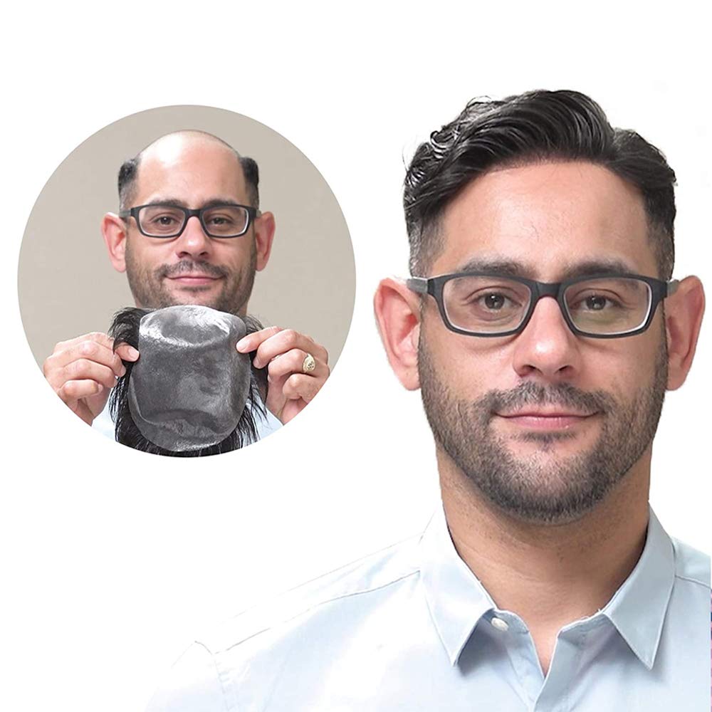 Premium Men's Hair System with 100% Human Hair - 0.08mm Natural Skin Base, 8x10 Inch Toupee for Thinning Hair (Dark Brown with 40% Gray Mix) - Perfect for Daily Wear, Special Occasions & Confidence Boosting