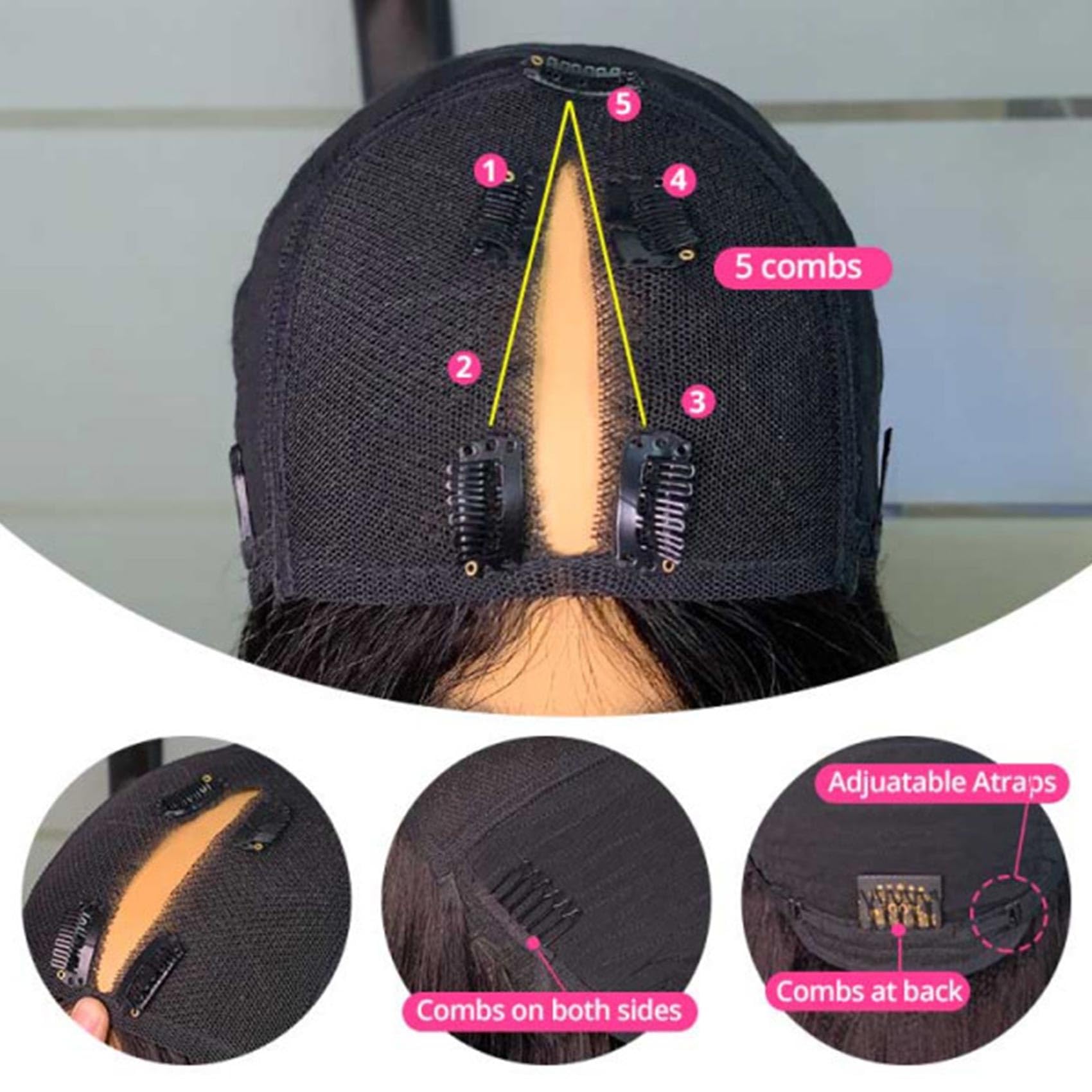 V Part Wig Kinky Straight 100% Human Hair No Leave Out No Sew In No Glue - 180% Density Yaki Wigs for Women (22 Inch) | Perfect for Daily Wear, Parties & Protective Styling