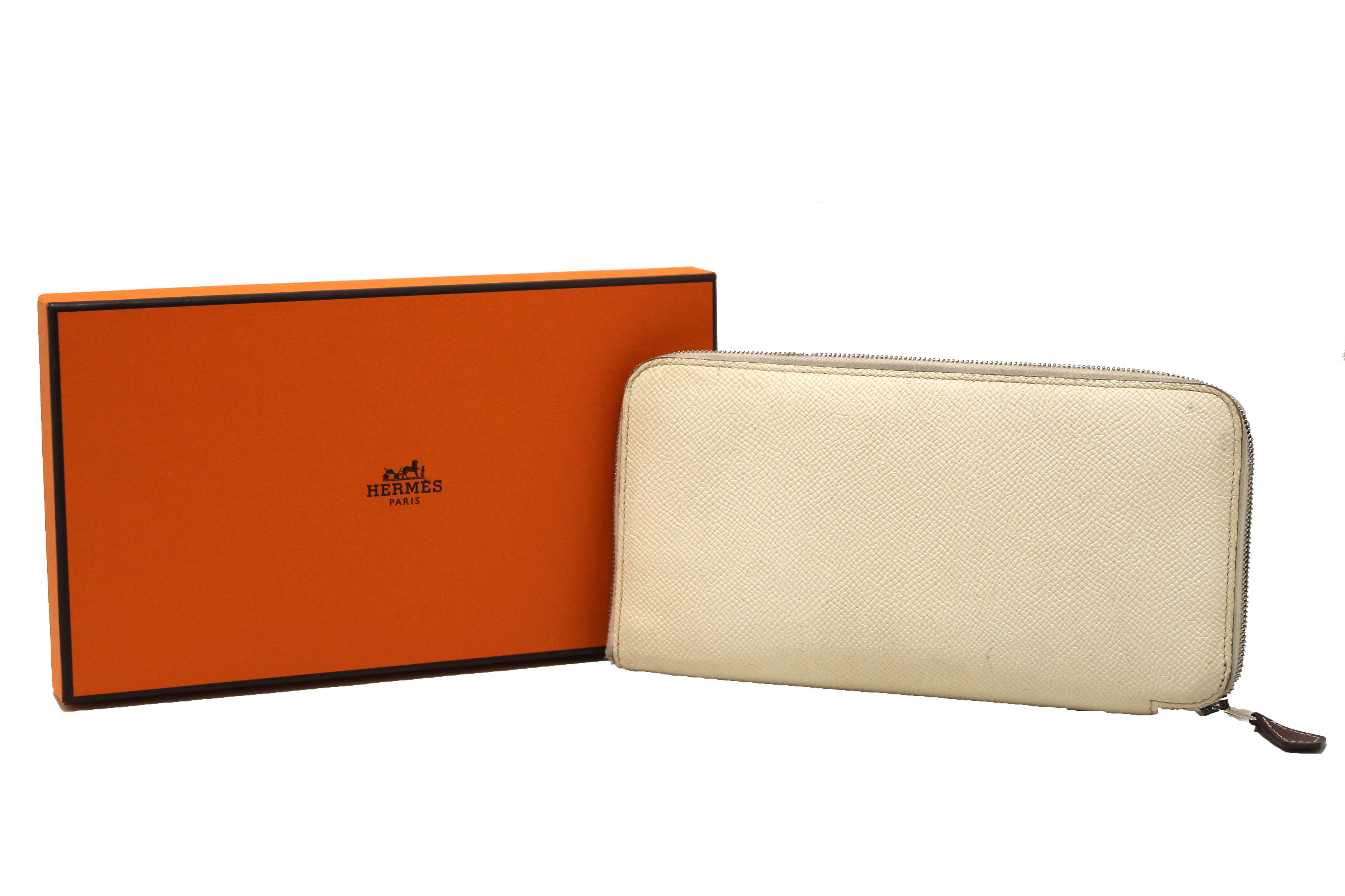 Authentic Hermes White Epsom Leather Azap Silk'In Classic Wallet for Women | Luxury Designer Card Holder & Money Organizer | Perfect for Everyday Use, Travel & Gifting