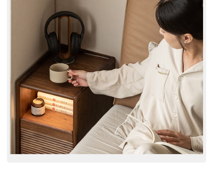 Solid Black Walnut Wood Nightstand with Narrow Design - Perfect for Small Bedrooms, Apartments & Modern Home Decor