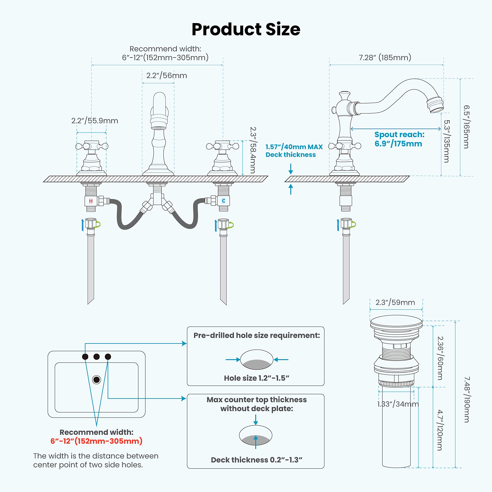 Oil Rubbed Bronze Luxury Shower Faucet with Rain Mixer & Matching Widespread 3-Hole Bathroom Sink Faucet - Deck Mounted for Modern Bathroom & Spa Experience