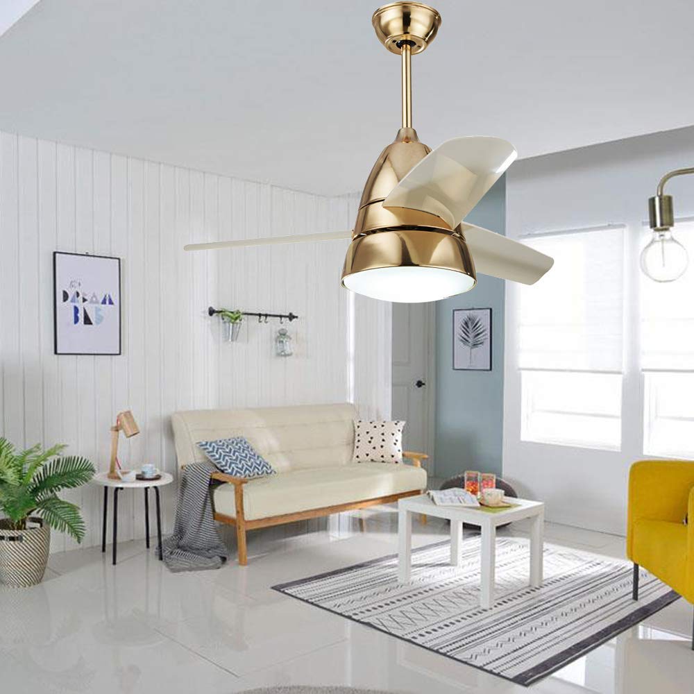 LITFAD 10.24 Inch Gold LED Ceiling Fan with Light - 3 Blade Modern Chandelier Pendant for Bedroom & Living Room - 110V-120V Indoor Ceiling Fan Light Fixture