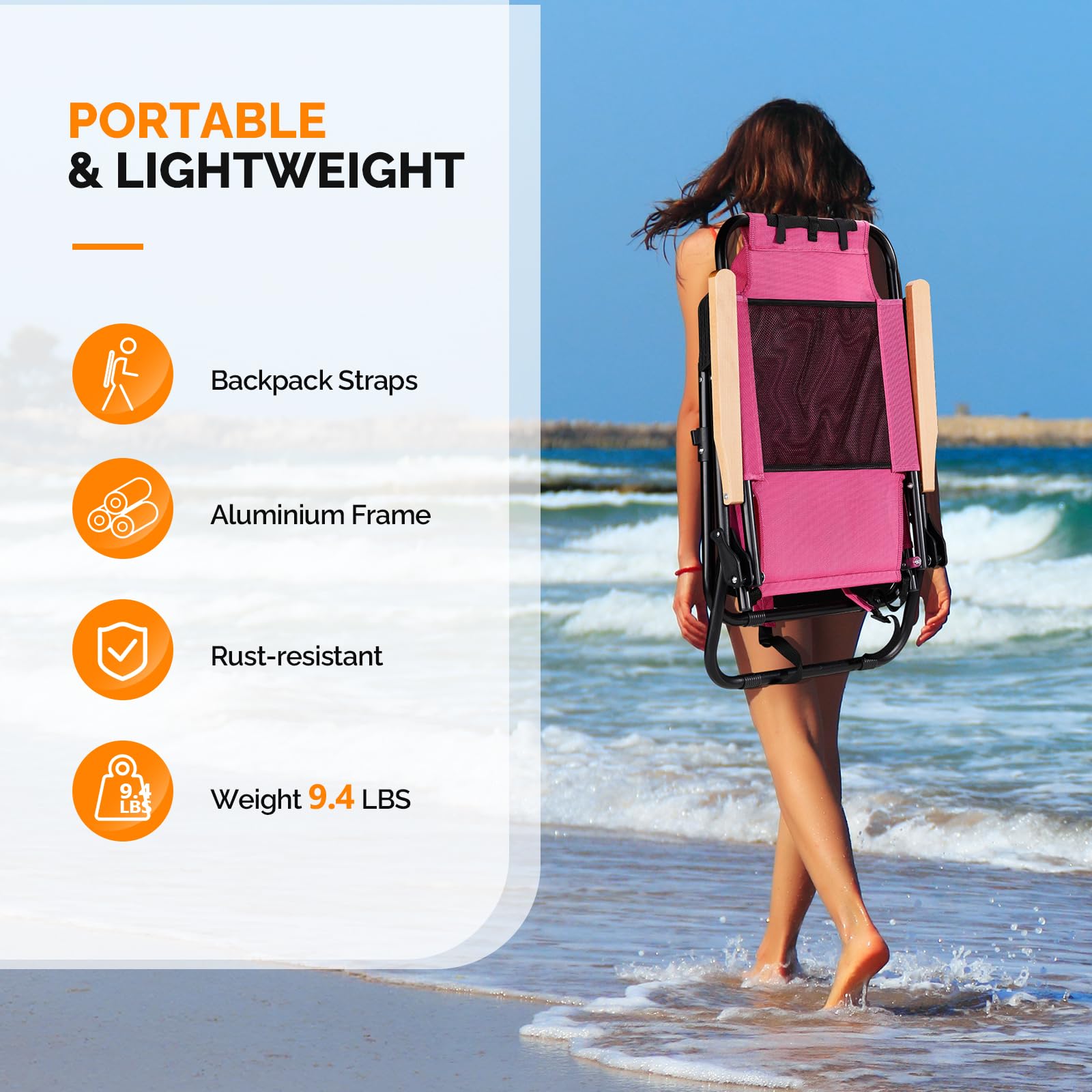 Premium Lightweight Aluminum Backpack Beach Chair with 4-Position Recline, Cup Holders & Textilene Fabric - Portable Folding Camping Chair for Adults, Outdoor, Beach, Picnic, Travel, and Backyard Relaxation