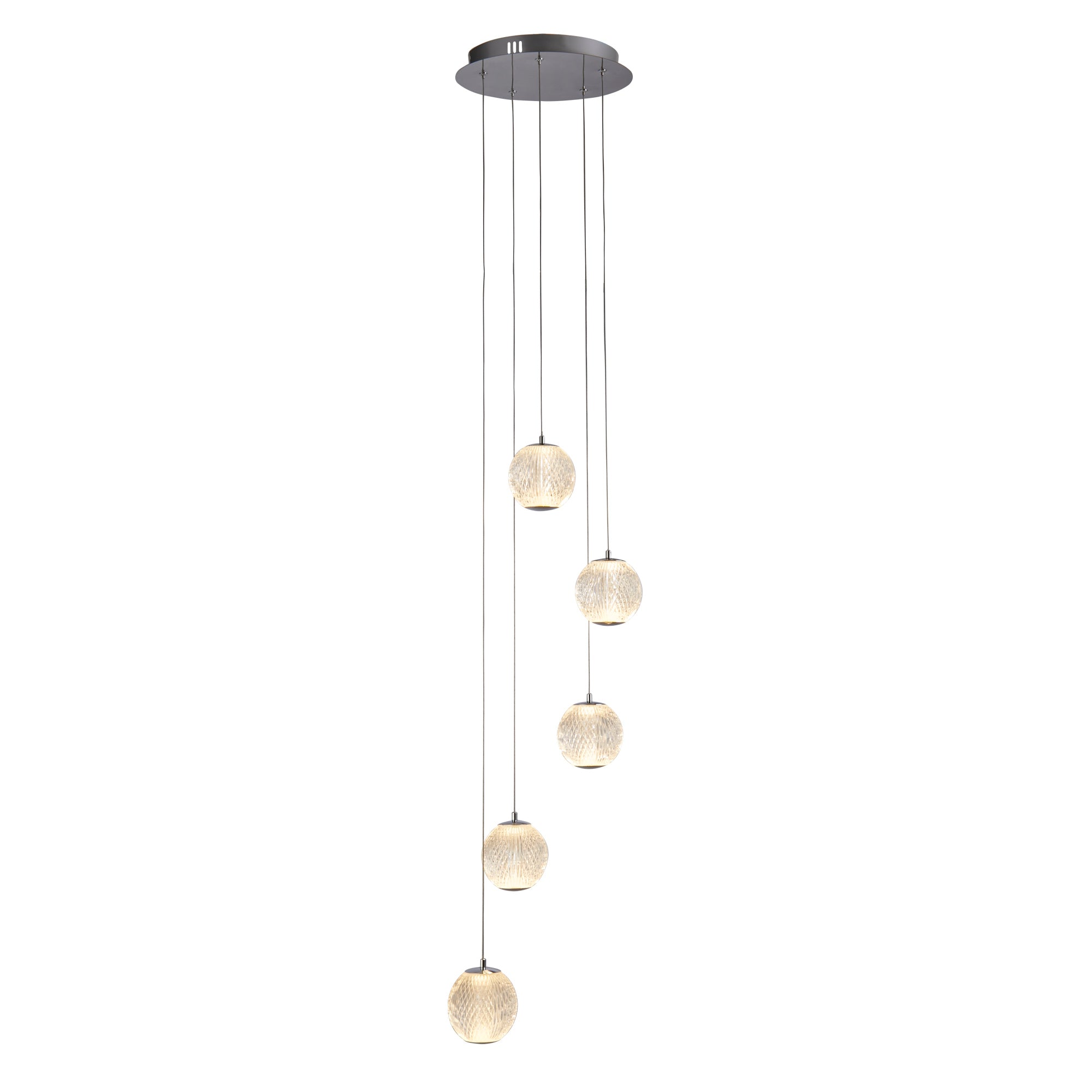 Allure 5-Light Satin Brass & Chrome Multi-Drop Ceiling Pendant with Integrated LED - Modern Dining Room & Kitchen Island Lighting Fixture